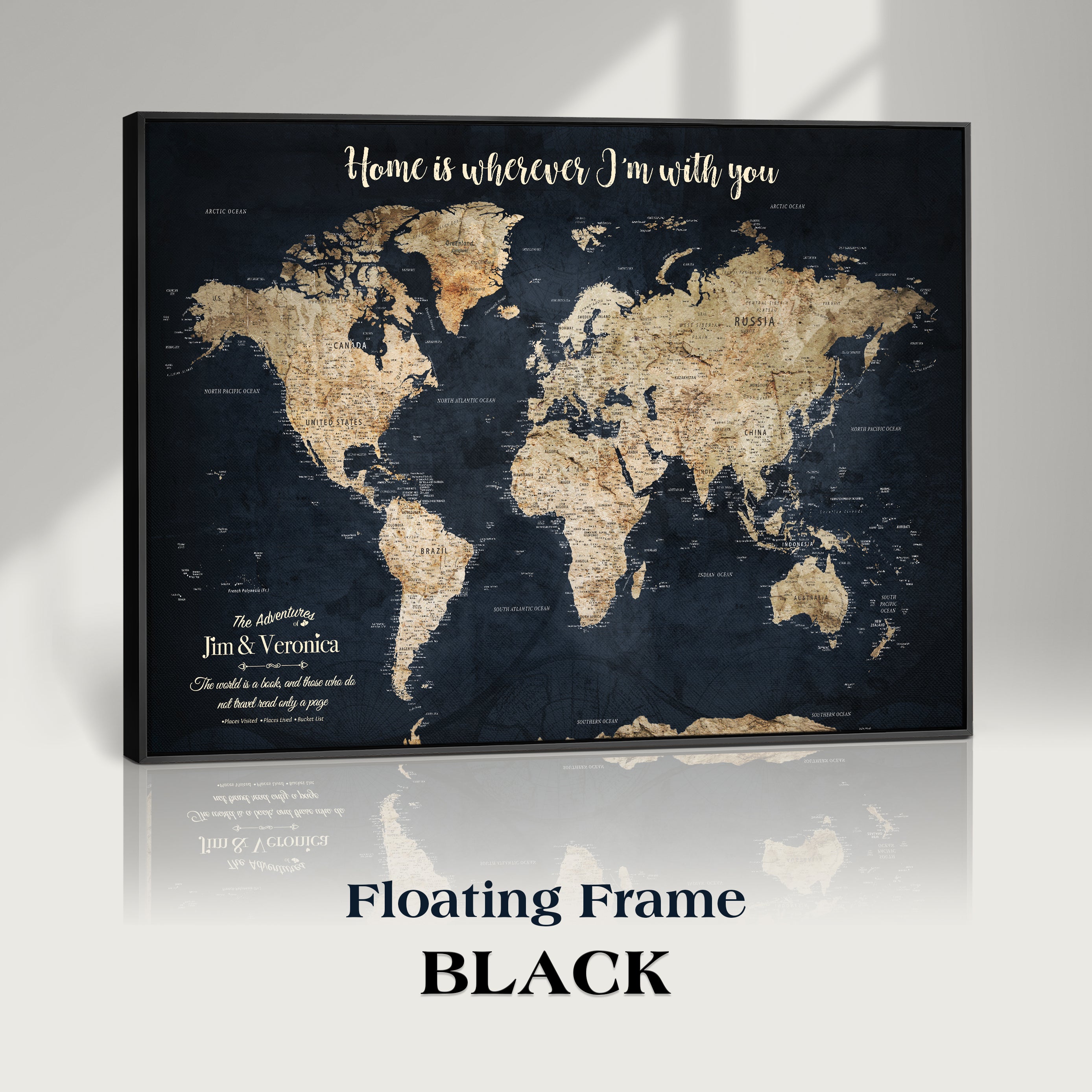 MAP502-MGV-CV-36X24-Personalized World Map Wall Art Canvas Print – Custom Push Pin Travel Map for Couples, Families, or Office Decor