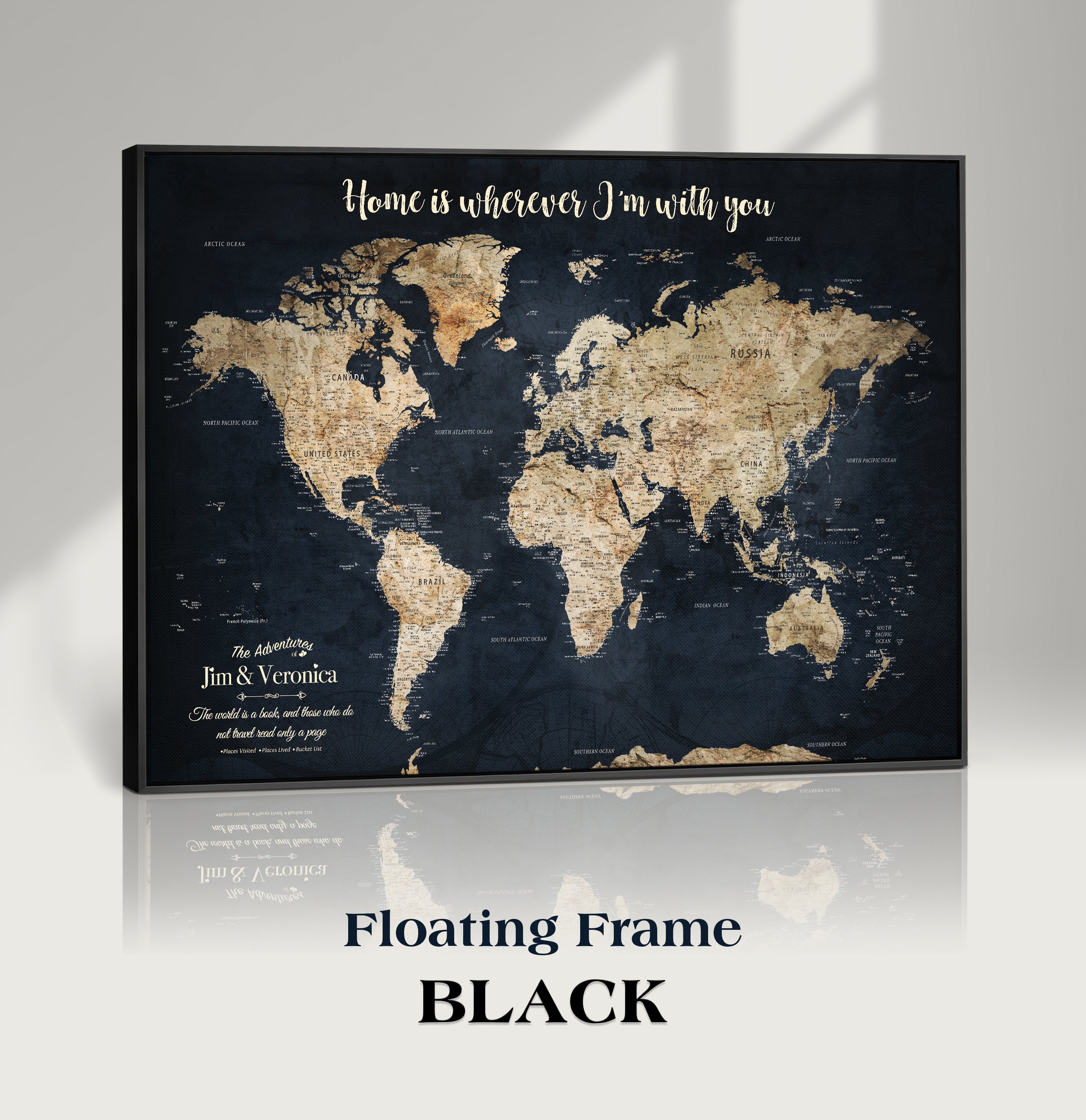 MAP502-MGV-CV-36X24-Personalized World Map Wall Art Canvas Print – Custom Push Pin Travel Map for Couples, Families, or Office Decor