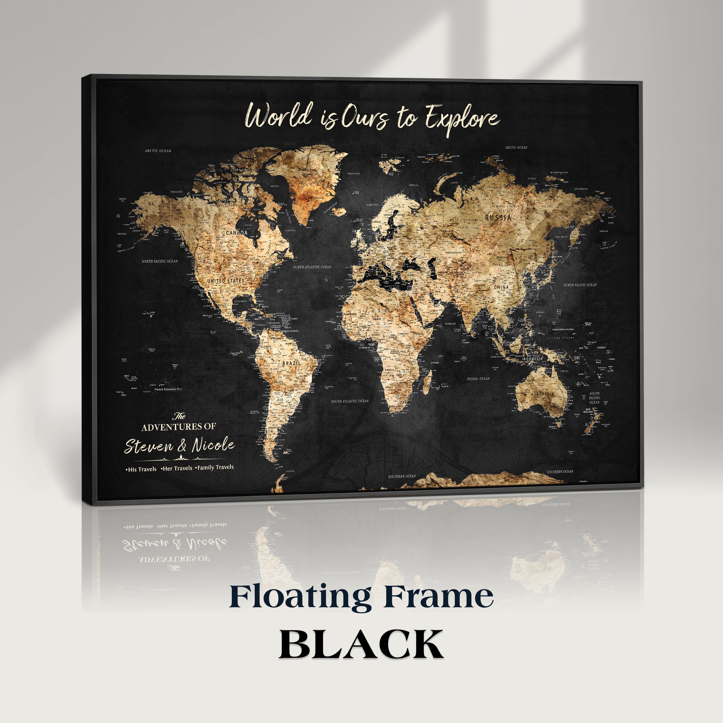 Rehber01-MGV-CV-36X24-Personalized Travel World Map Print | Customize Map with Push Pin Canvas on Foam Board | Grunge Maps Prints for Wall Decor