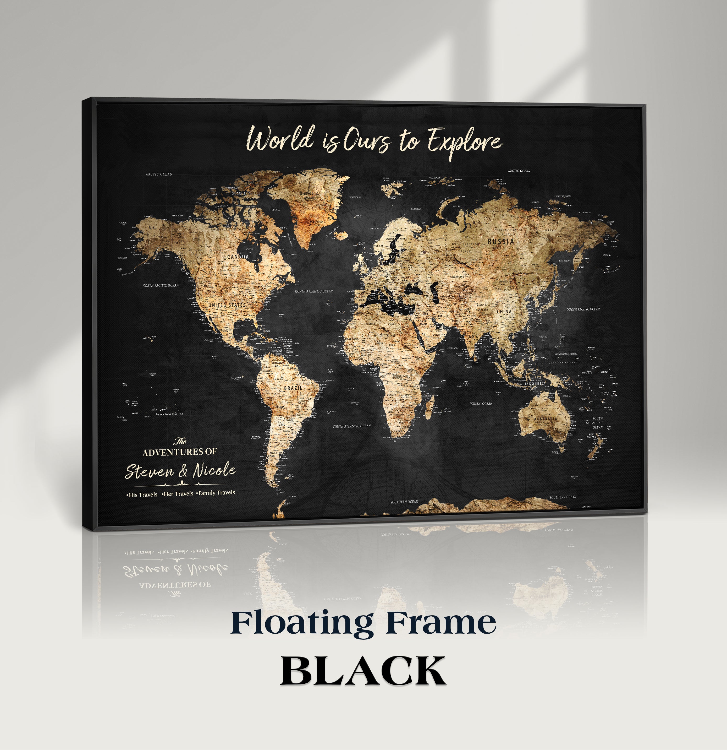 Rehber01-MGV-CV-36X24-Personalized Travel World Map Print | Customize Map with Push Pin Canvas on Foam Board | Grunge Maps Prints for Wall Decor