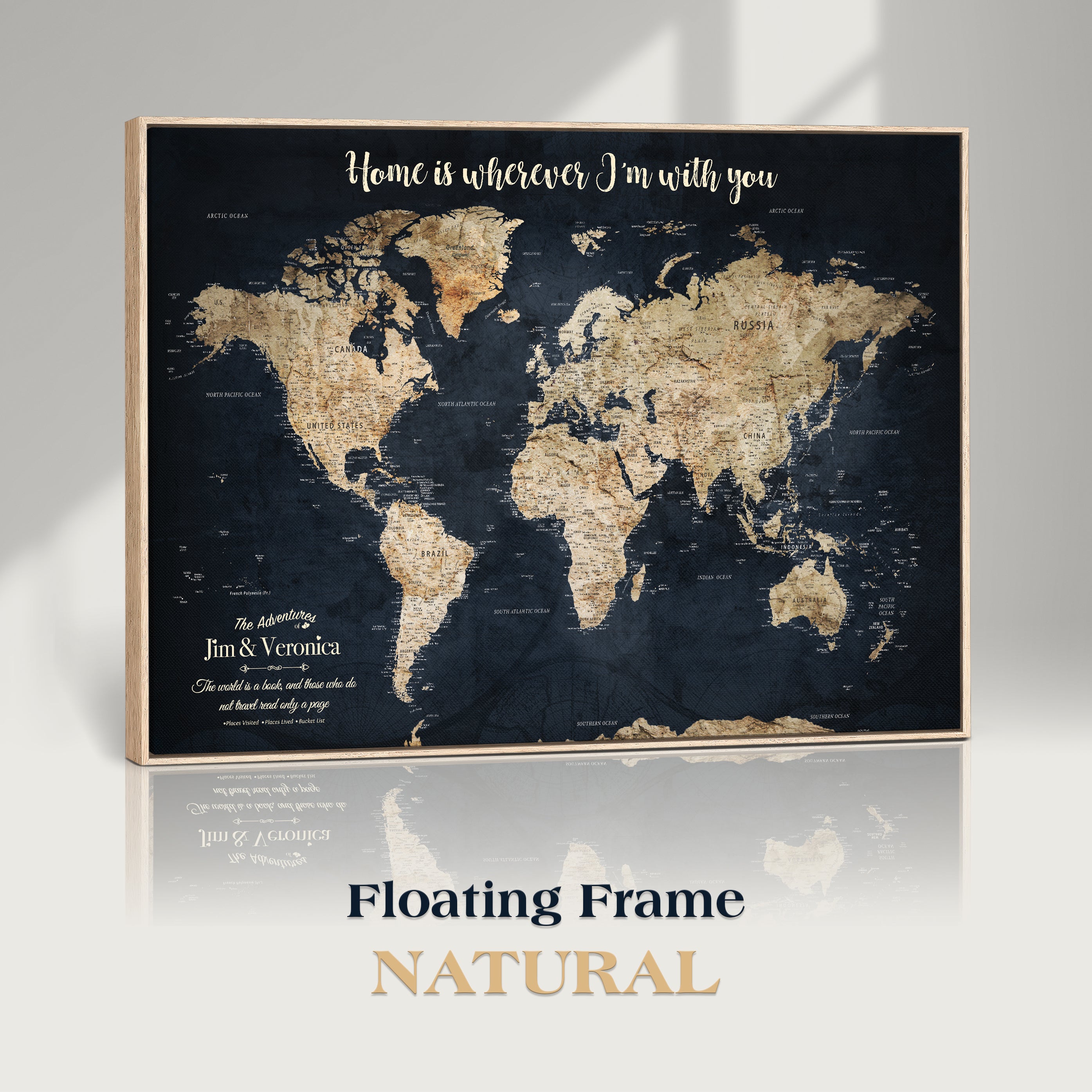 MAP502-MGV-CV-36X24-Personalized World Map Wall Art Canvas Print – Custom Push Pin Travel Map for Couples, Families, or Office Decor