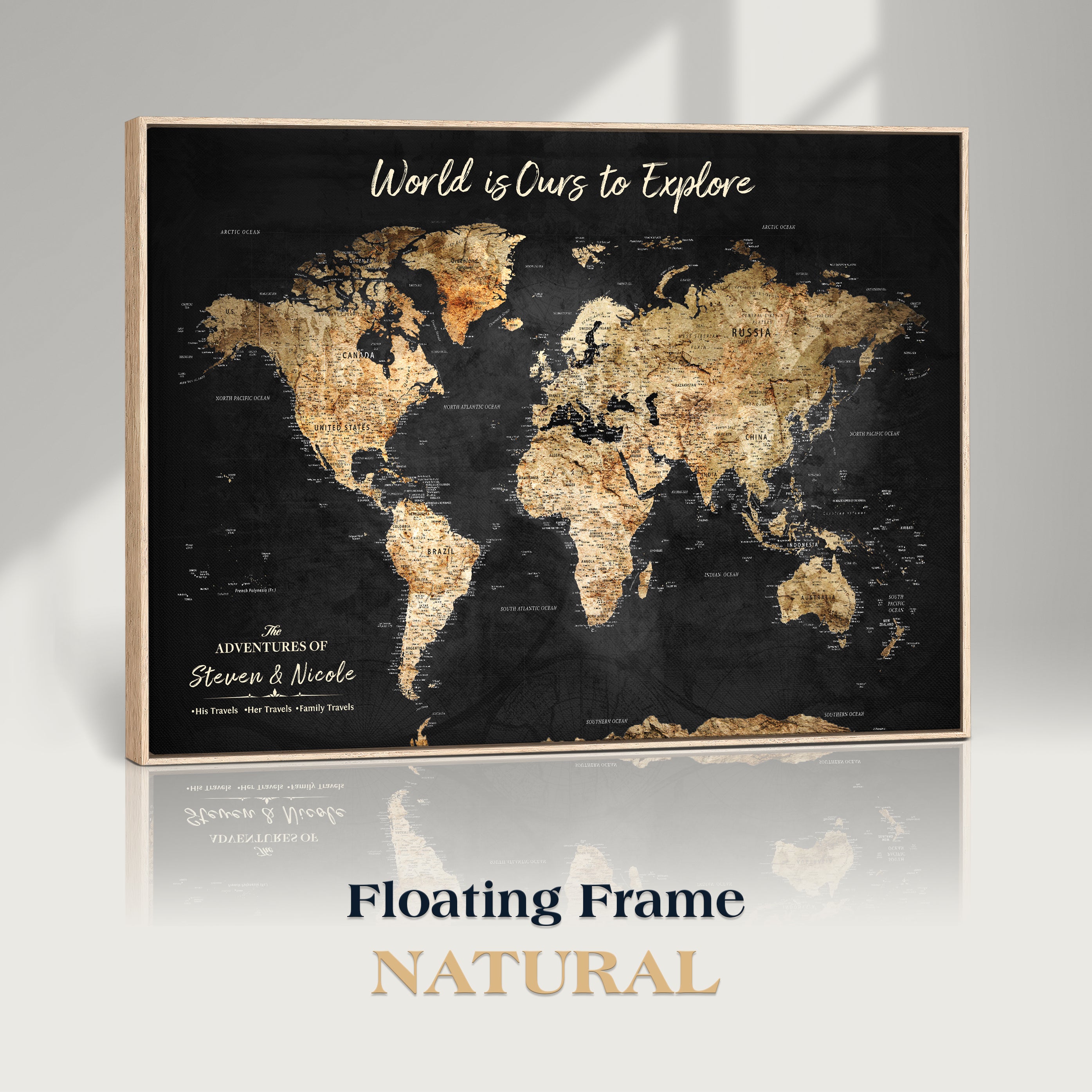 Rehber01-MGV-CV-36X24-Personalized Travel World Map Print | Customize Map with Push Pin Canvas on Foam Board | Grunge Maps Prints for Wall Decor