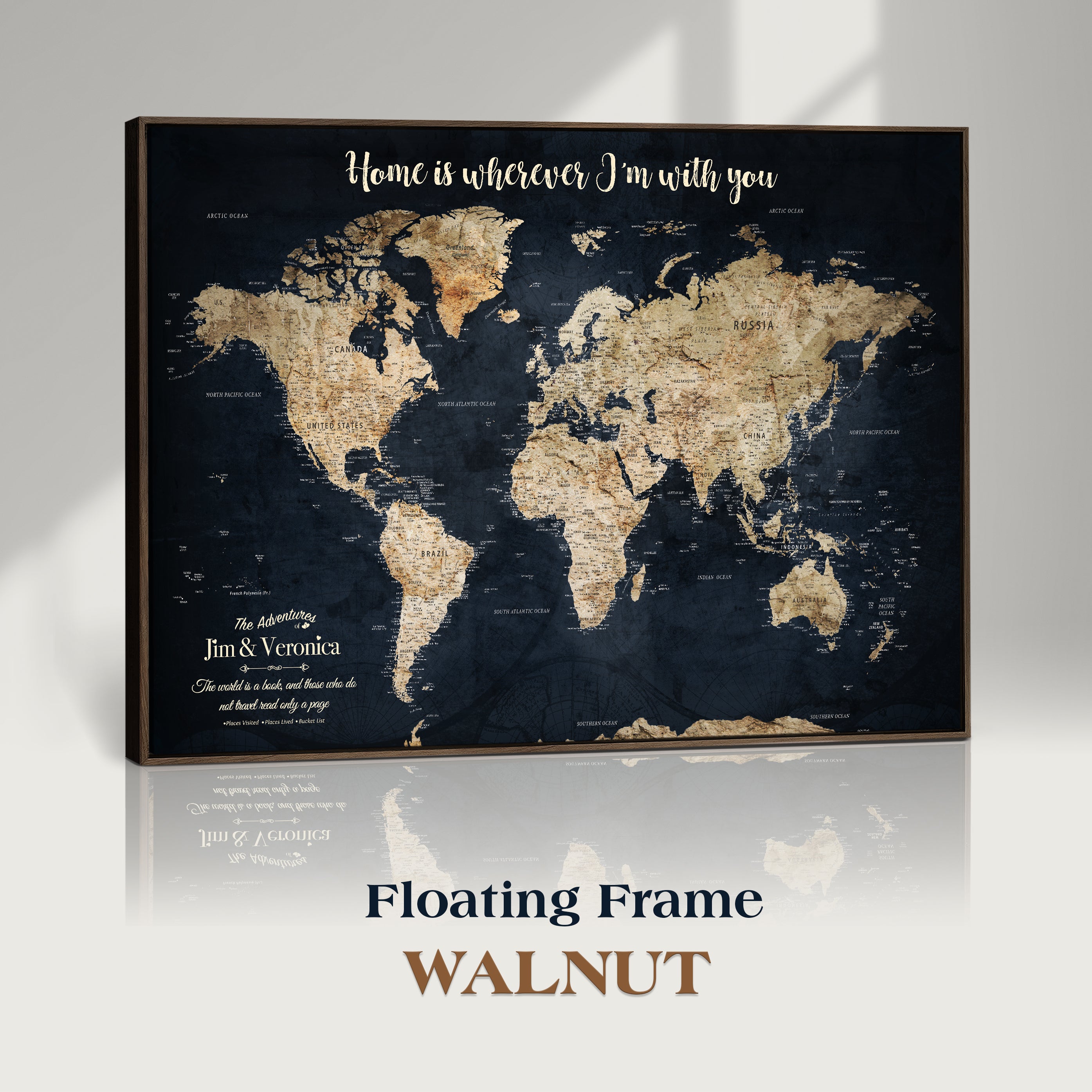 MAP502-MGV-CV-36X24-Personalized World Map Wall Art Canvas Print – Custom Push Pin Travel Map for Couples, Families, or Office Decor