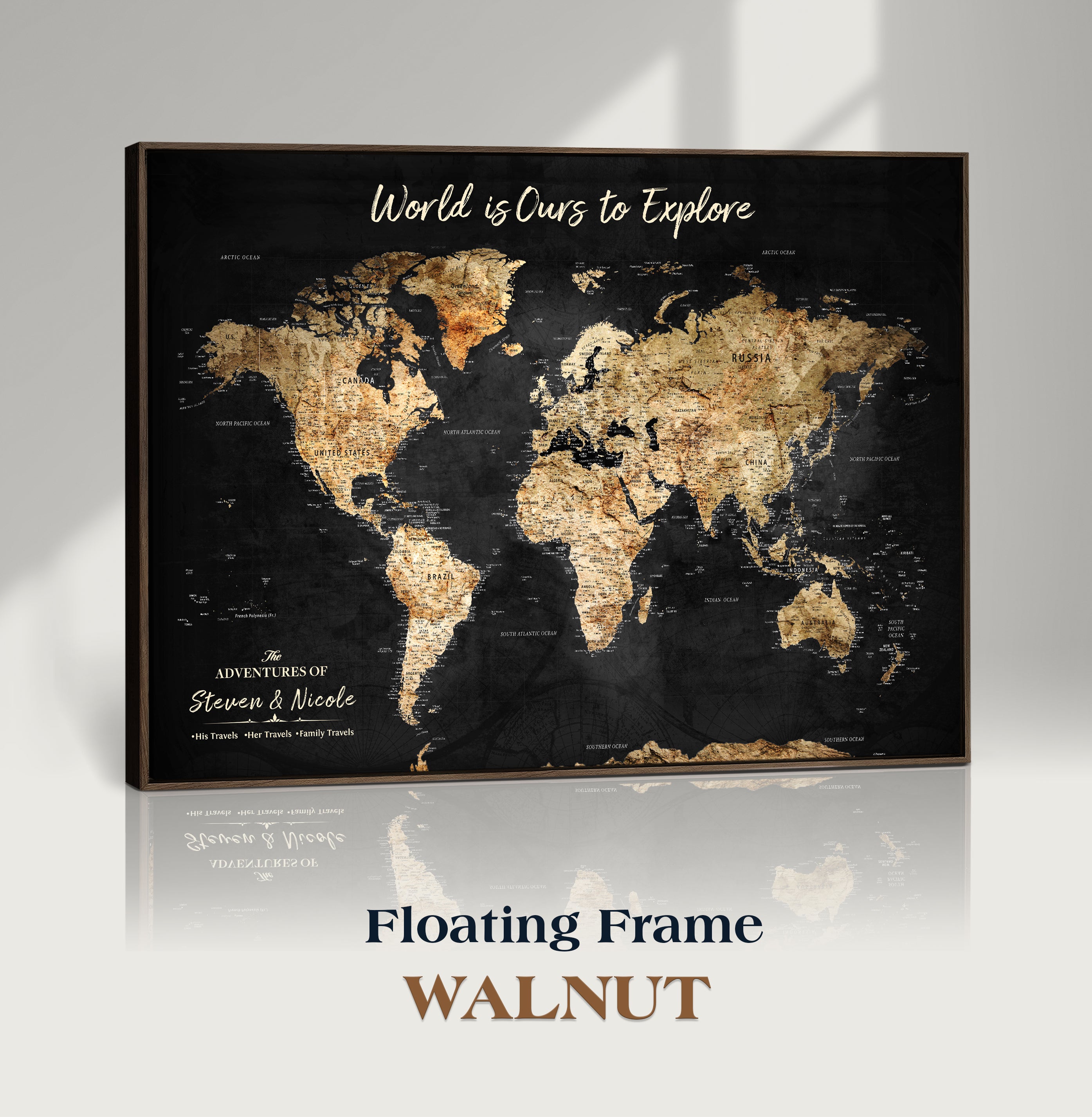 Rehber01-MGV-CV-36X24-Personalized Travel World Map Print | Customize Map with Push Pin Canvas on Foam Board | Grunge Maps Prints for Wall Decor