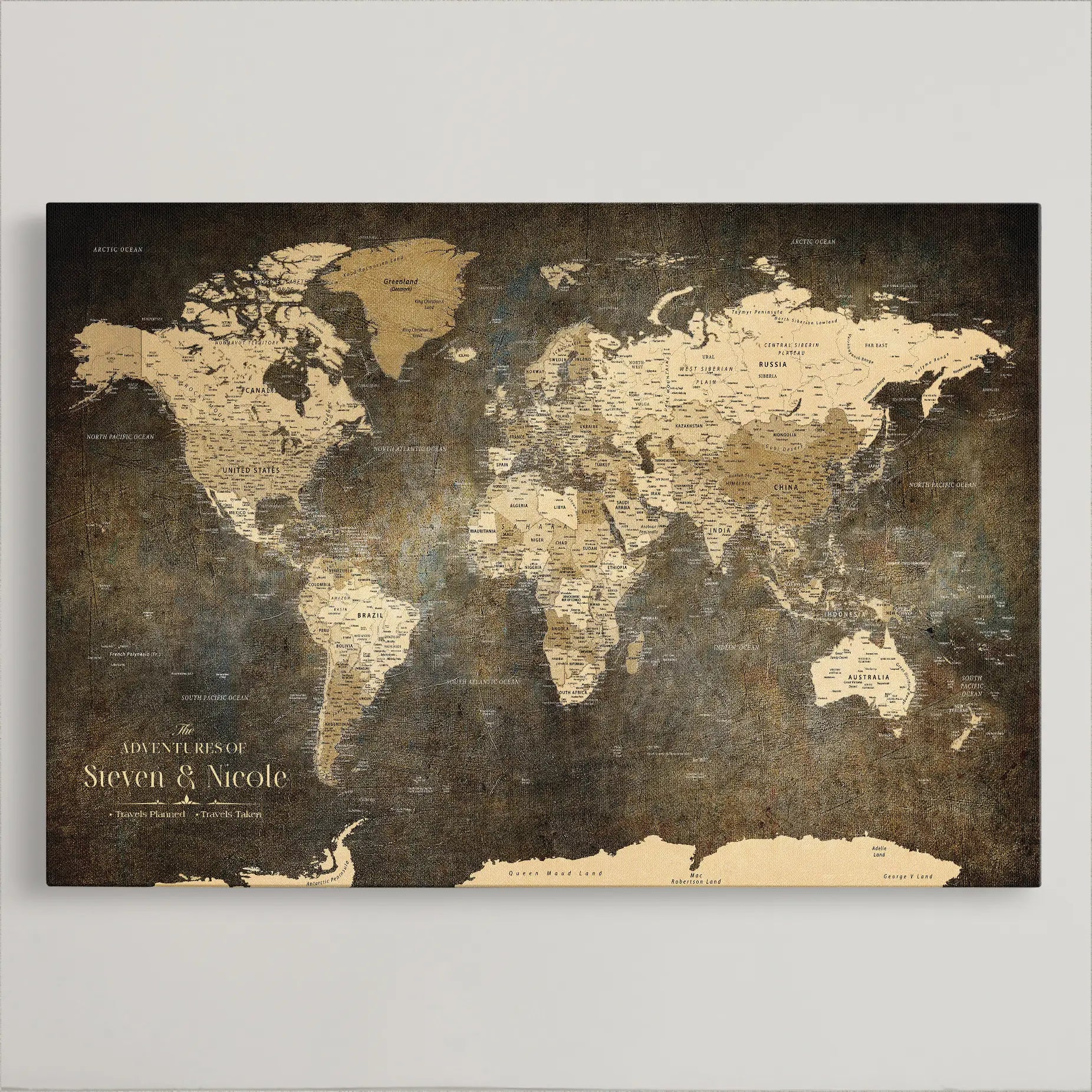 -Personalized Push Pin World Map Canvas – Custom Framed Travel Tracker Wall Art, Large Adventure Map with Pins for Home, Office