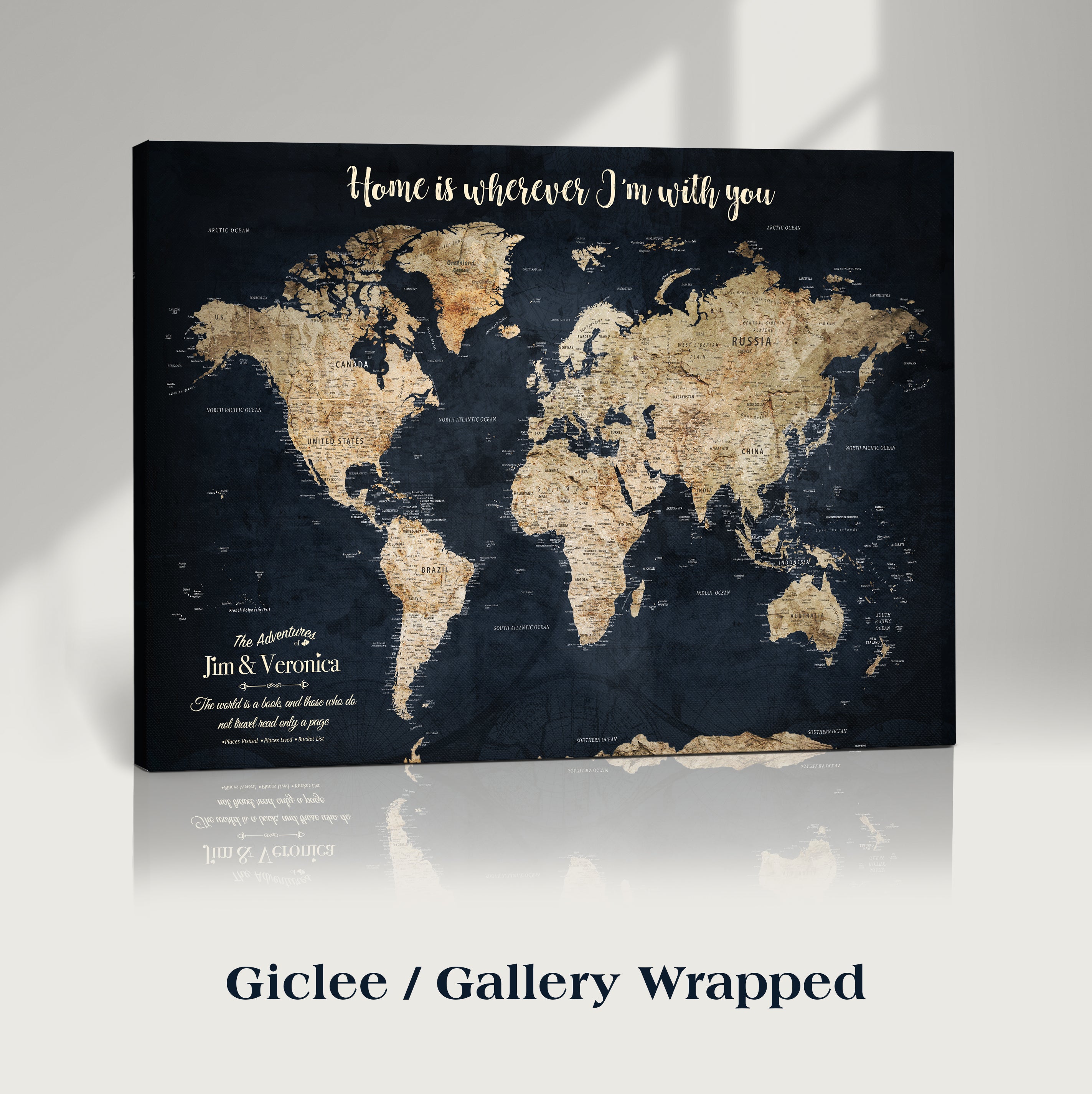 MAP502-MGV-CV-36X24-Personalized World Map Wall Art Canvas Print – Custom Push Pin Travel Map for Couples, Families, or Office Decor