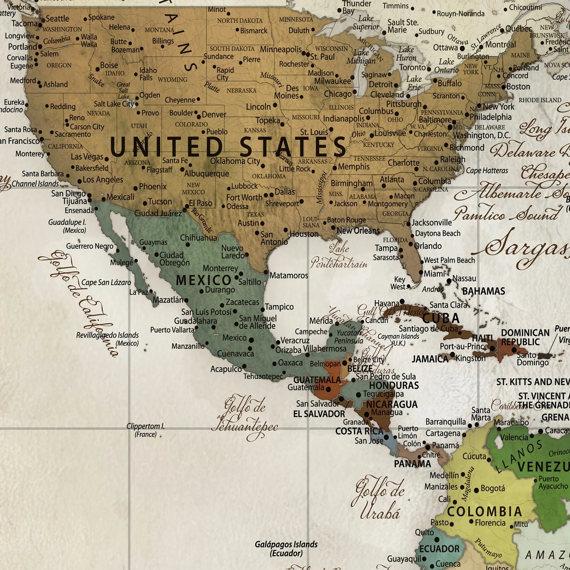 33043195-MGV-CV-36X24-Personalized World Map Wall Art Canvas Print – Custom Push Pin Travel Map for Couples, Families, or Office Decor