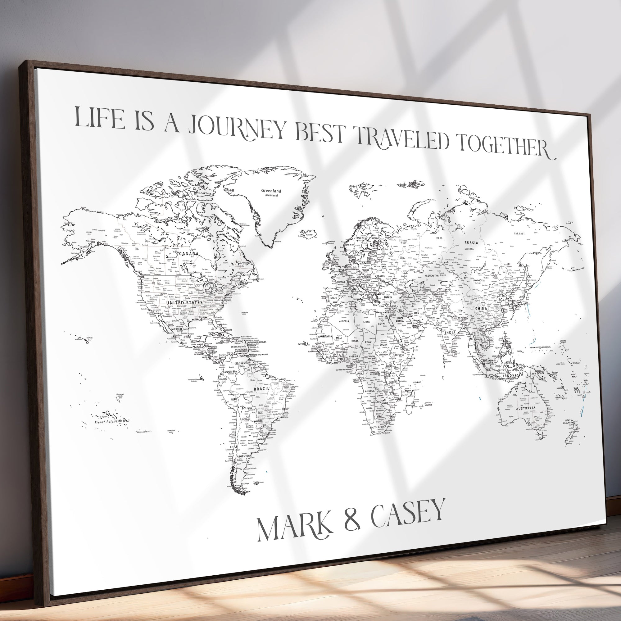 -Custom Push Pin World Map Print Personalized Canvas Wall Art Travel Memories Framed Gift for Couples for Home, Office