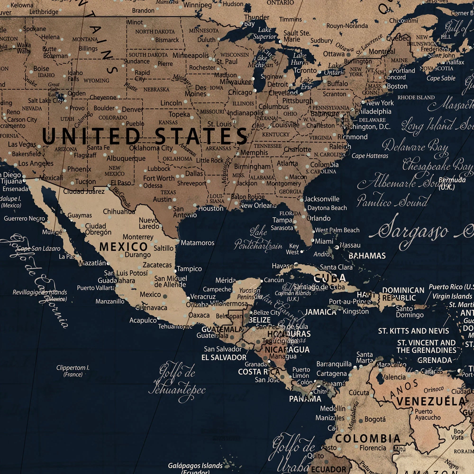 64110301-MGV-CV-36X24-Custom Push Pin World Map Canvas Print – Custom Framed Travel Tracker Artwork for Couples or Home Decor