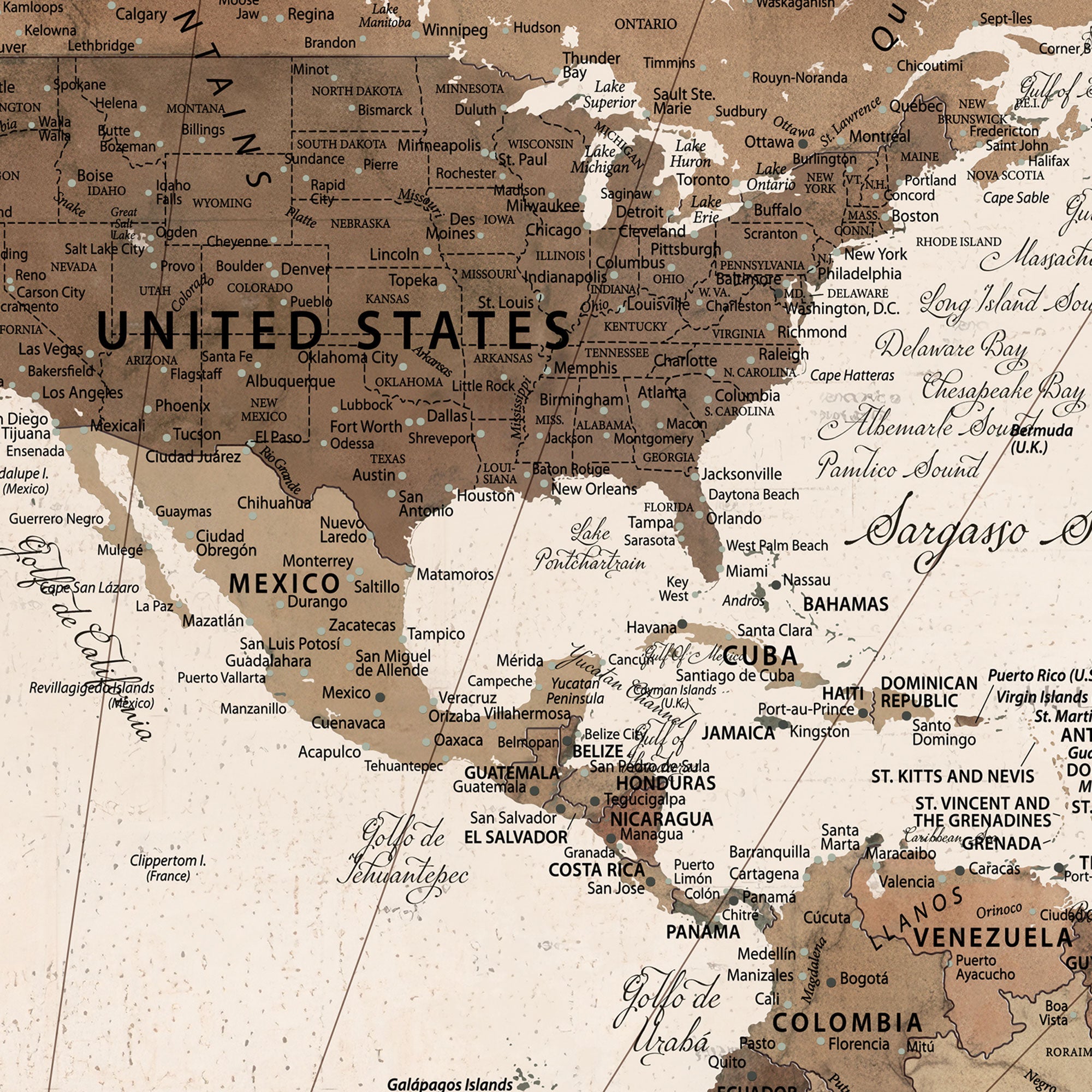 64110351-MGV-CV-36X24-Framed Push Pin World Map Canvas Print – Custom Framed Travel Tracker Artwork with Pins for Home and Office Decor