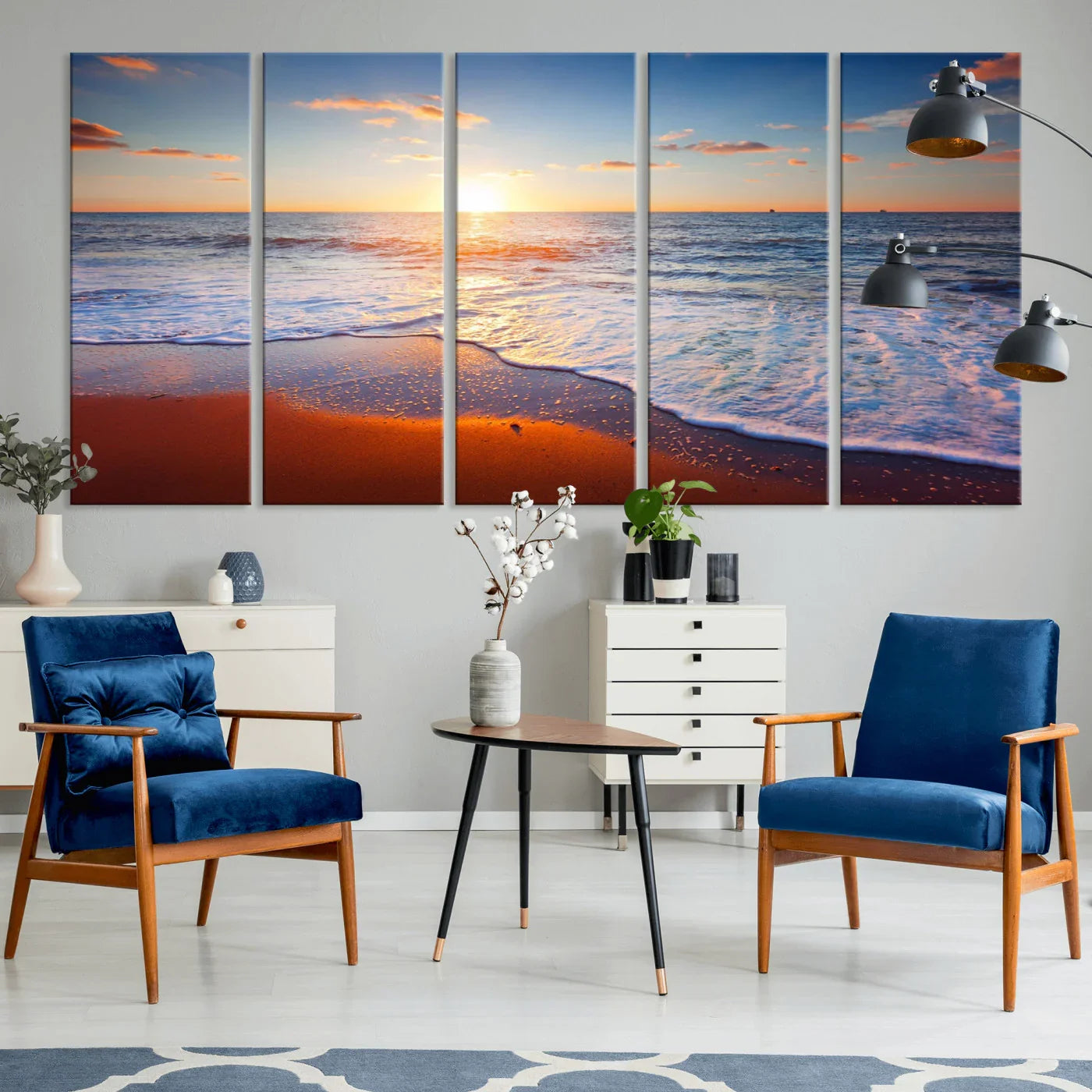 96736-MGV-CV-36X24-Tropical Ocean Sunset Wall Art Canvas Print, Golden Beach Horizon Coastal Island Decor for Home, Office