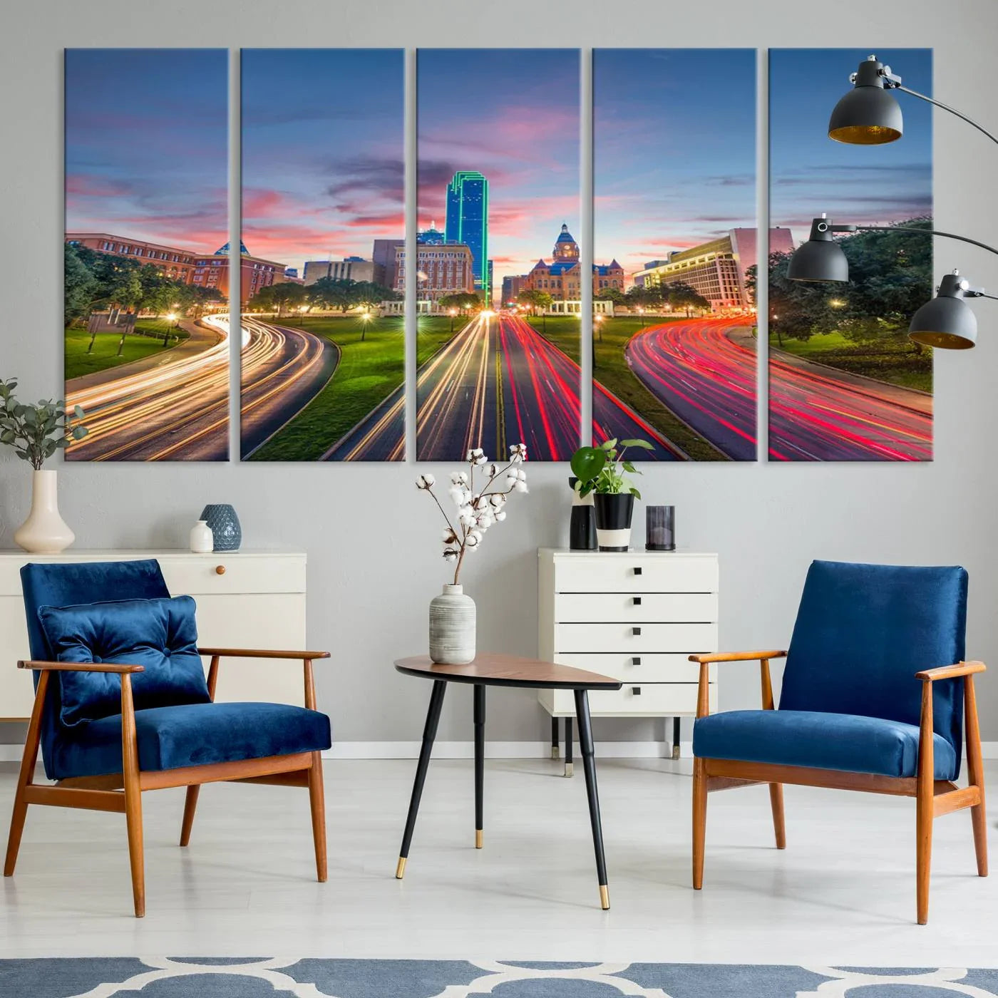 33960-MGV-CV-36X24-Dallas City Lights Large Wall Art Dallas Cityscape Canvas Print Framed Living Room Decor