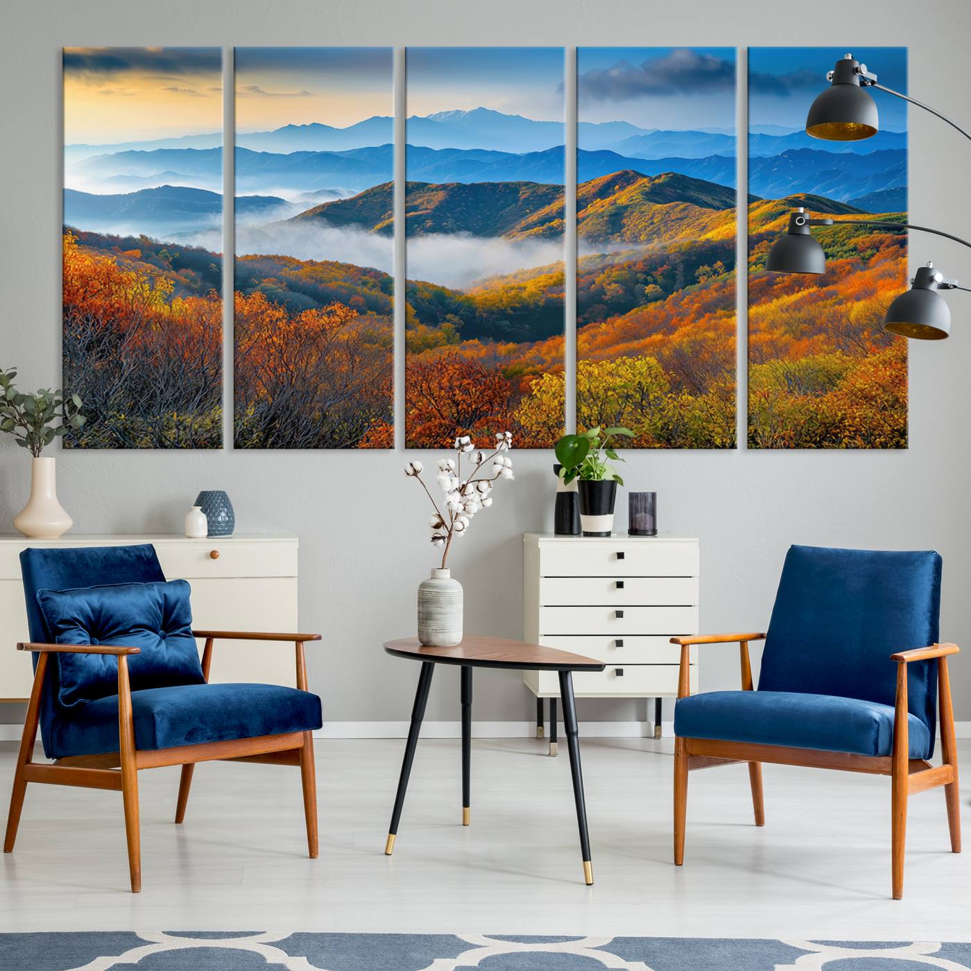 -Autumn Mountains Wall Art Canvas Print, Autumn Mountain Foggy Landscape Wall Art Canvas Print,