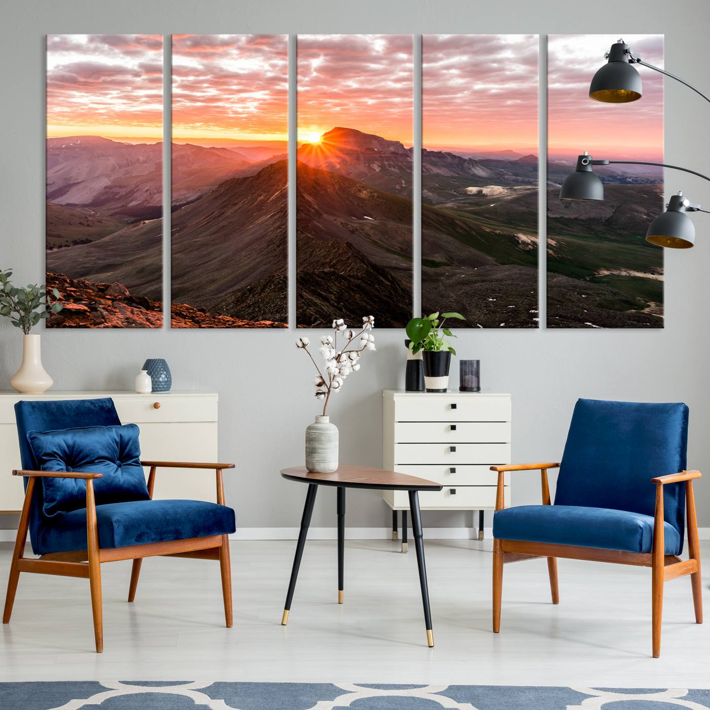 -Mountain Sunrise Wall Art Canvas Print, Framed Alpine Ridge Art Picture Print, Mountain Range