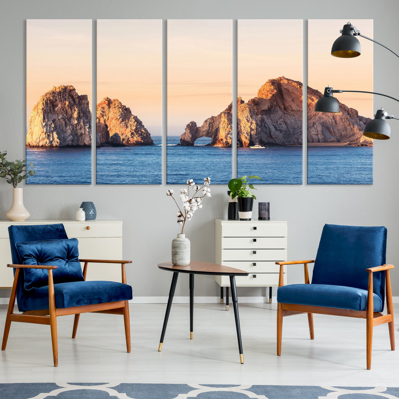 -El Arco Wall Art Canvas Print, Framed Cabo Rocks Art Picture Print, Ocean Arch Perfect Golden