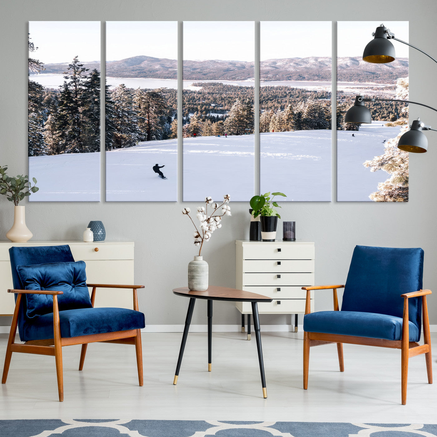 -Snowy Mountain Wall Art Canvas Print, Framed Ski Slope Art Picture Print, Winter Forest Perfect