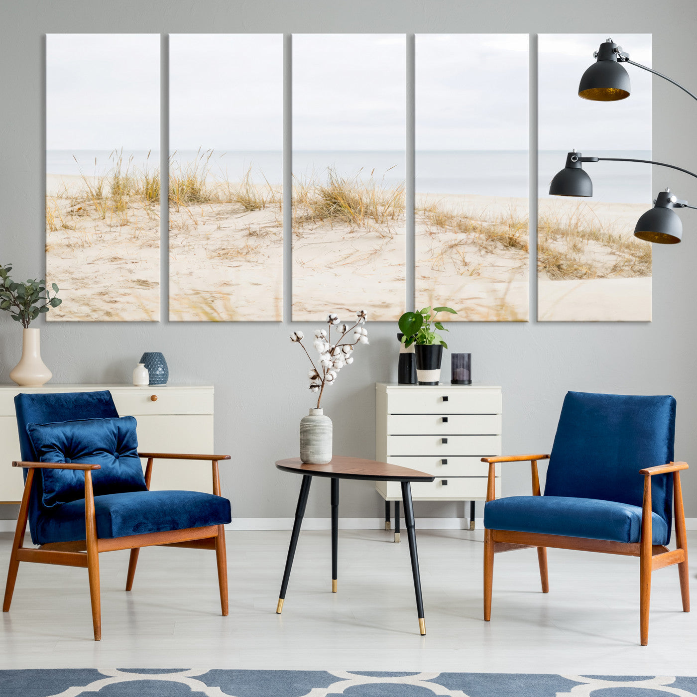 -Beach Dunes Wall Art Canvas Print, Framed Coastal Grass Art Picture Print, Sand Perfect Minimalist