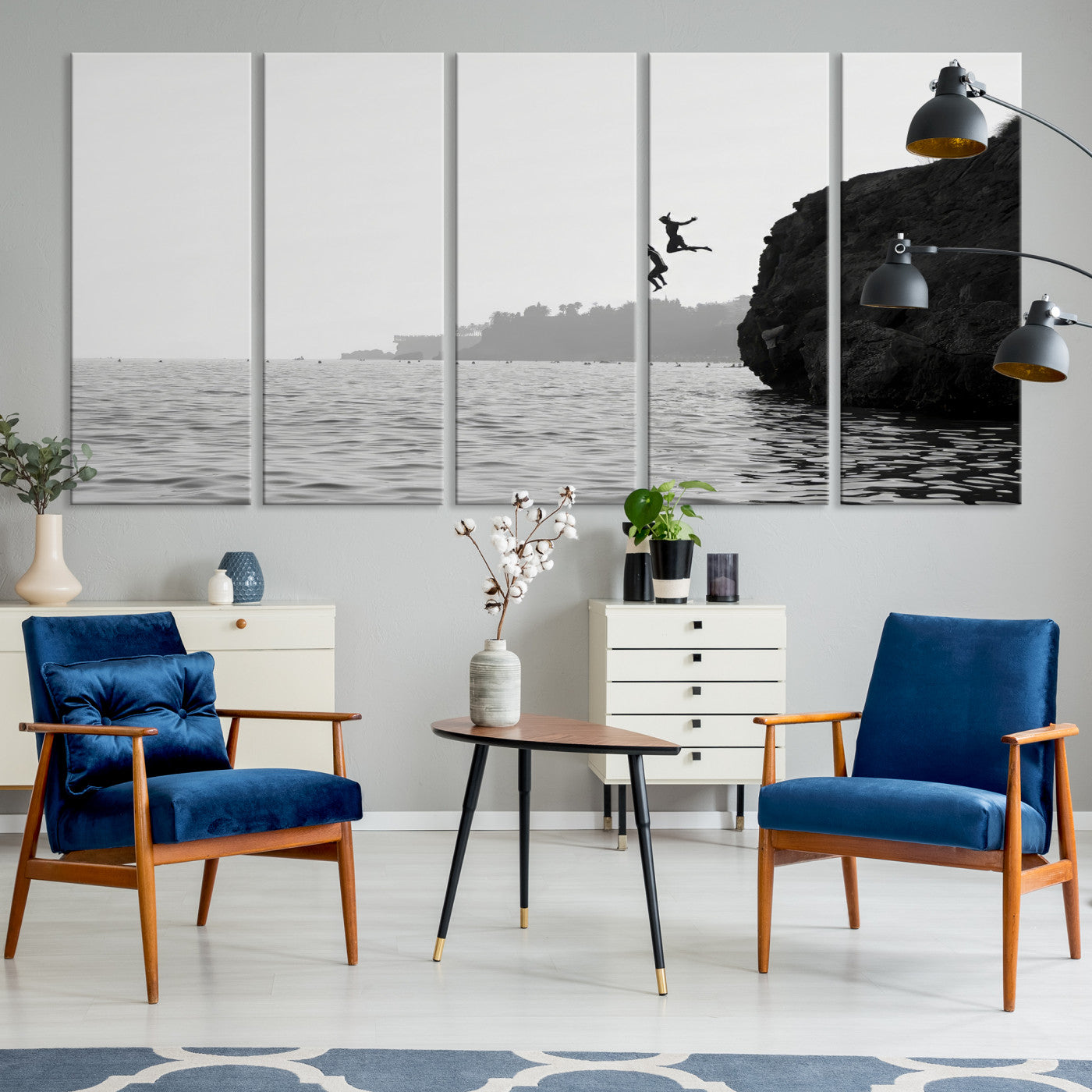 52284302-MGV-CV-36X24-Jumping Wall Art Canvas Print – Framed Coastal Ocean Scene Artwork for Relaxing Beach Home, Office Decor