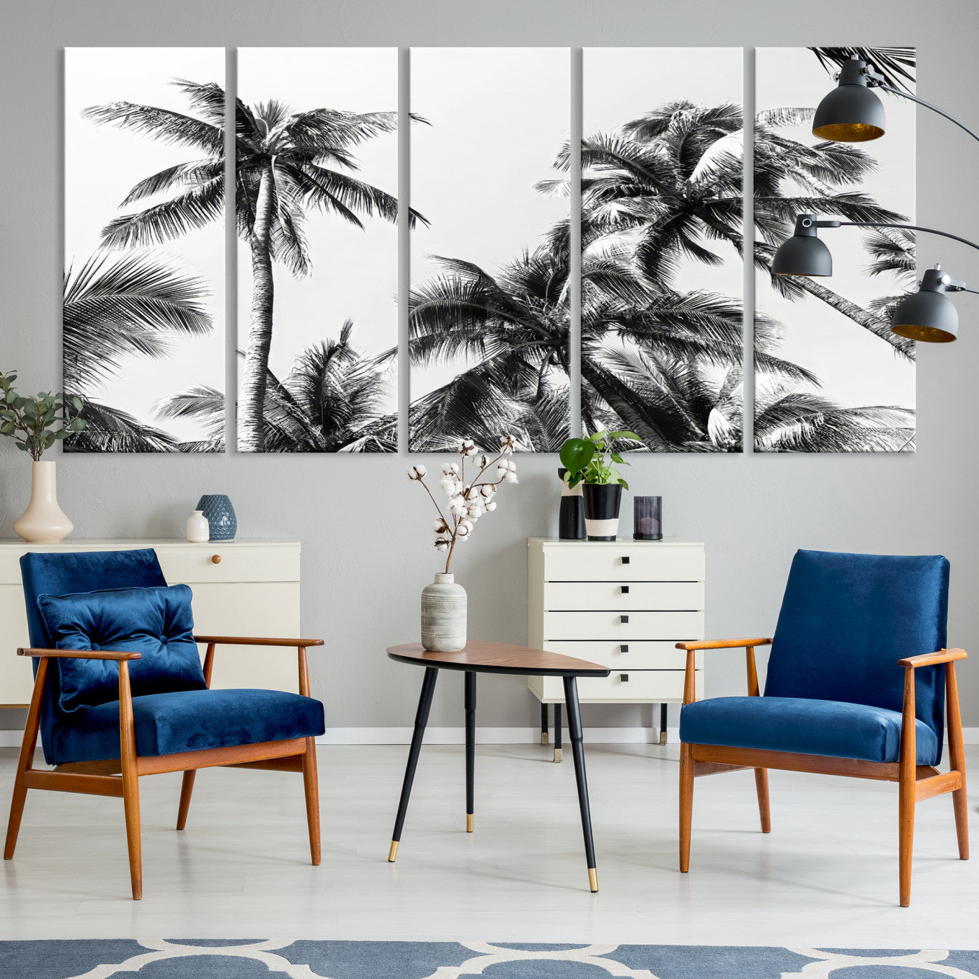 -Palm Wall Art Canvas Print, Framed Tropics Art Picture Print, Monochrome Perfect Minimalist Decor