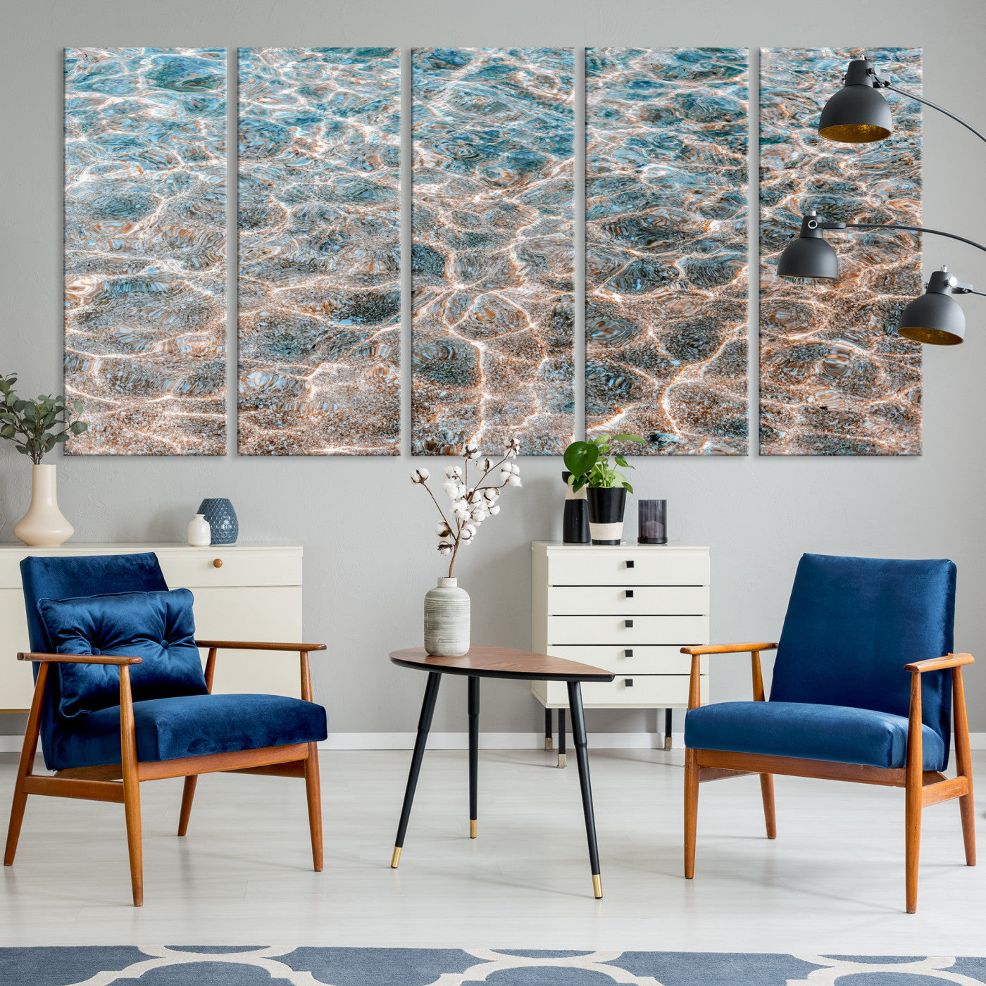 26580287-MGV-CV-36X24-Clear Water Wall Art Canvas Print, Framed Sunlit Ripples Art Picture Print, Ocean Texture Perfect Modern Coastal Decor