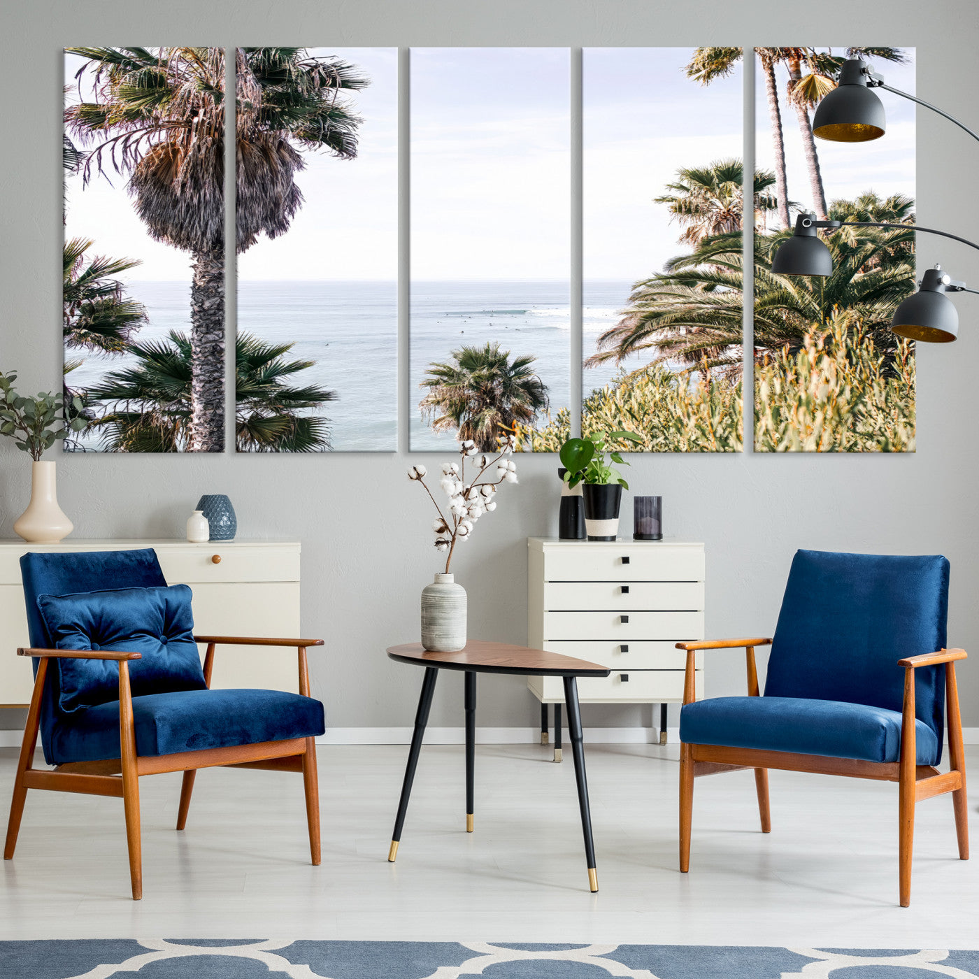 51404565-MGV-CV-36X24-Coastal Palm Trees Wall Art Canvas Print – Framed Ocean Breeze Tropical Scene Artwork for Relaxing Home, Office Decor