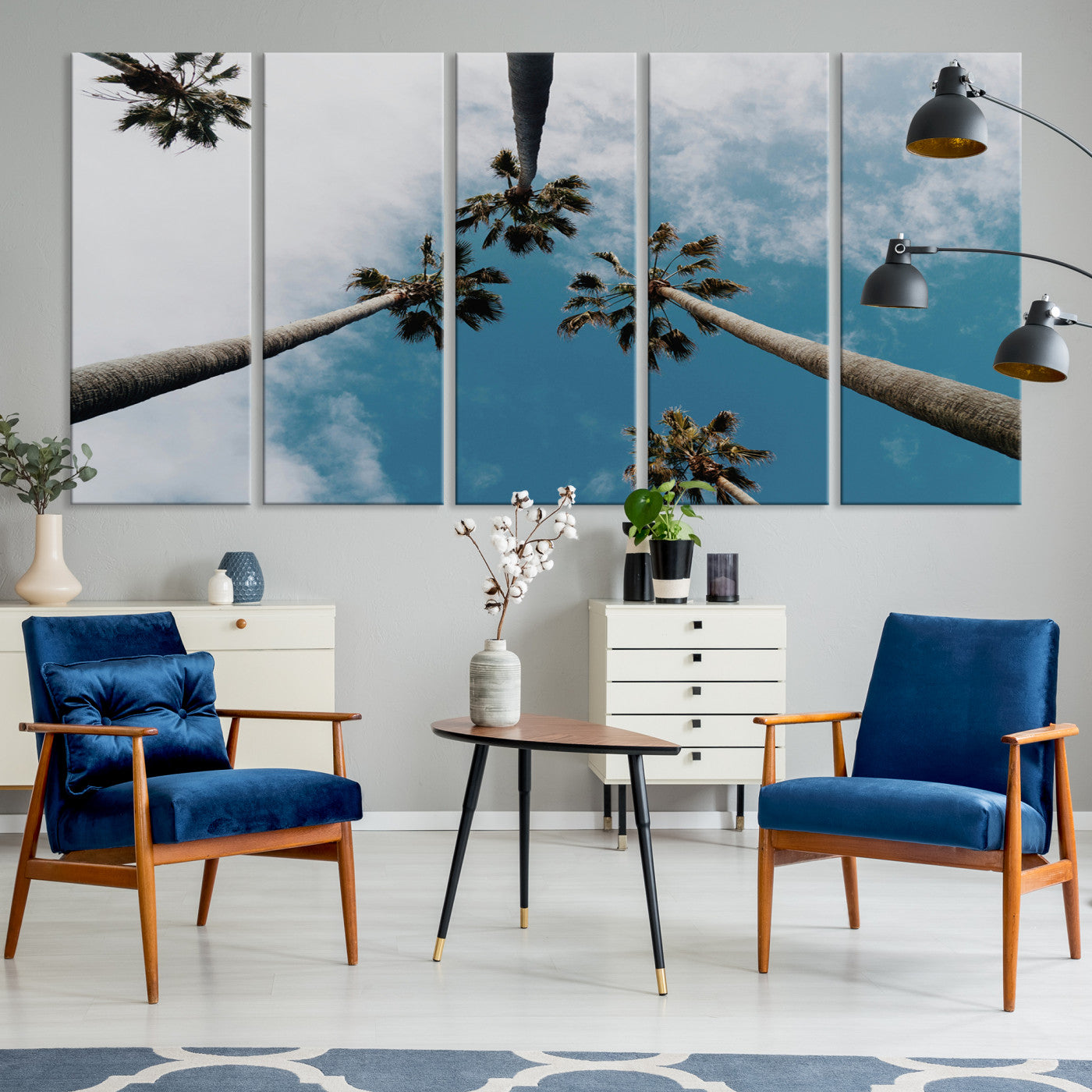 45236398-MGV-CV-36X24-Tropical Palm Trees Wall Art Canvas Print – Framed California Sky Minimalist Nature Scene Artwork for Home Office