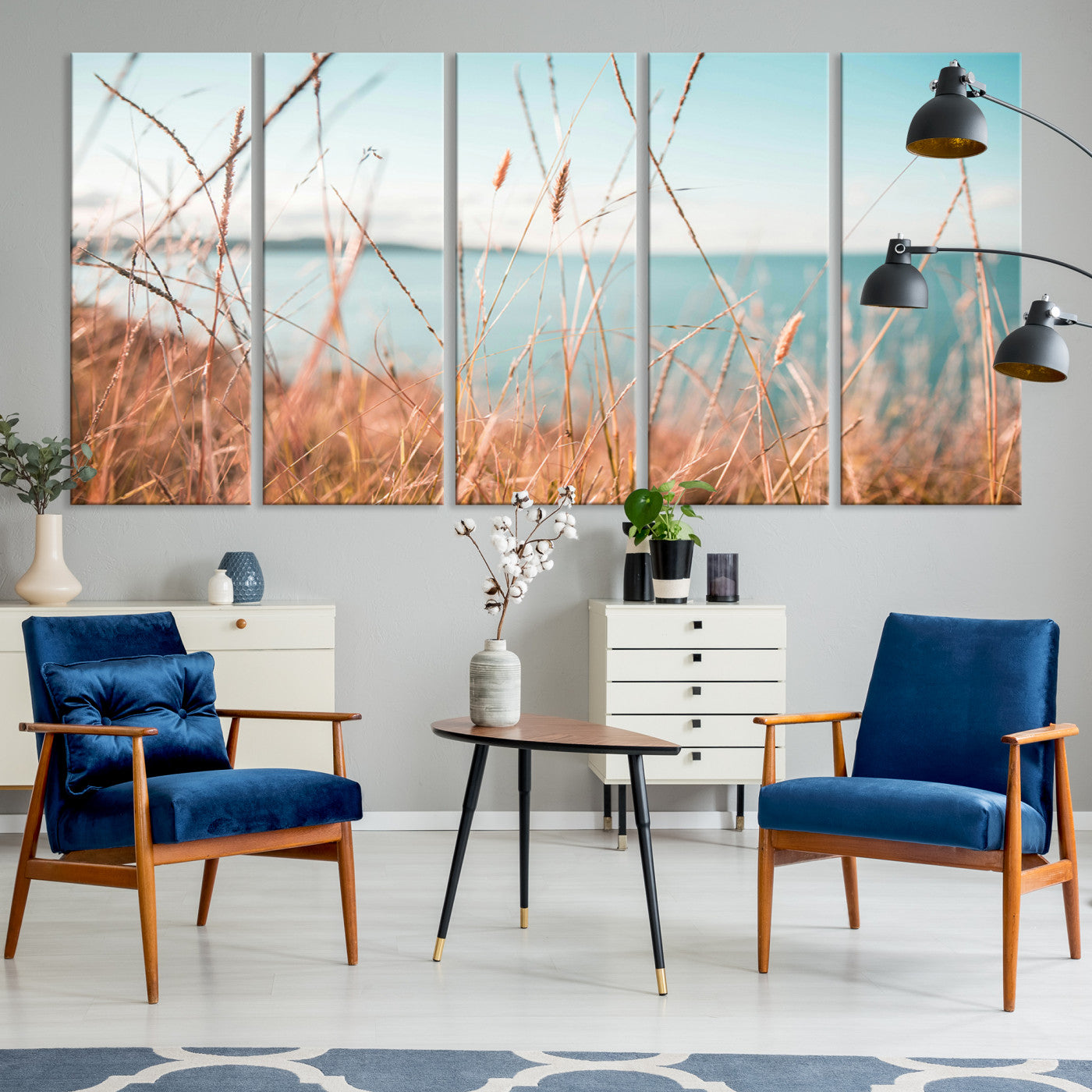 36108696-MGV-CV-36X24-Coastal Grass Landscape Wall Art Canvas Print – Golden Shoreline Nature Scene Serene Ocean View Artwork for Home Office