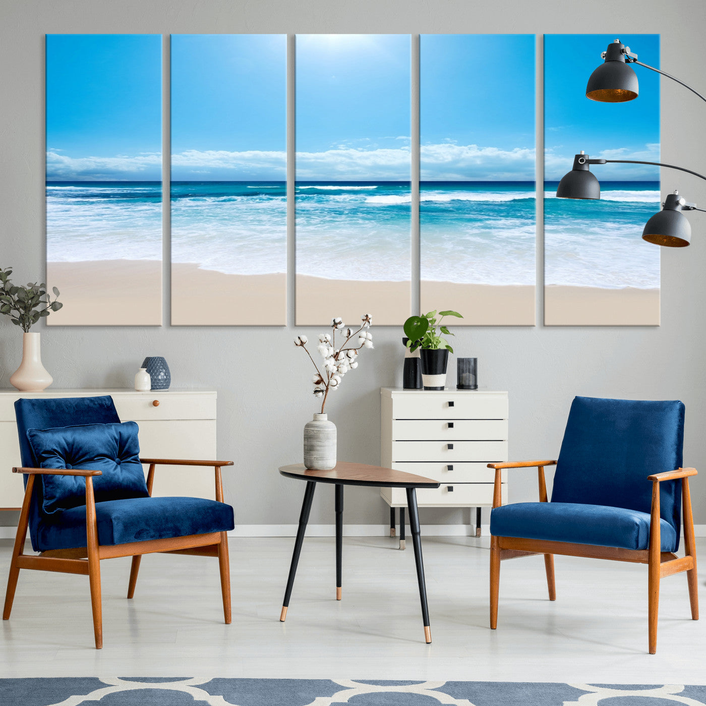 -Wall Art Canvas Print Shiny Blue Sea and Beach