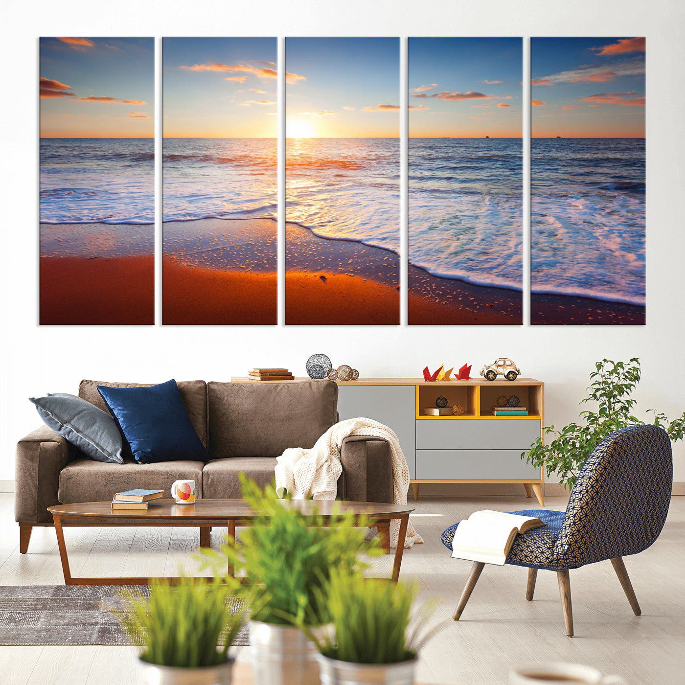 96736-MGV-CV-60X31-5P-Ocean Beach Canvas Wall Art Beach Canvas, Coastal Sunset Tropical Island Beach Sunset Artwork Print