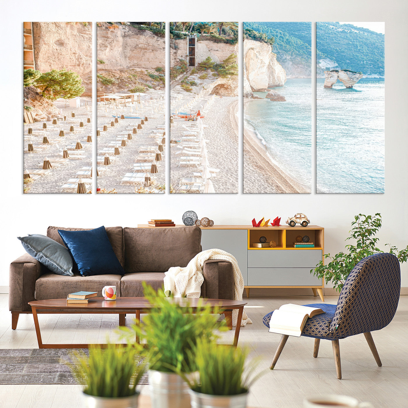 84816639-MGV-CV-60X31-5P-Beach Wall Art Canvas Print, Framed Coastal Art Picture Print, Summer Shore Perfect Coastal Decor