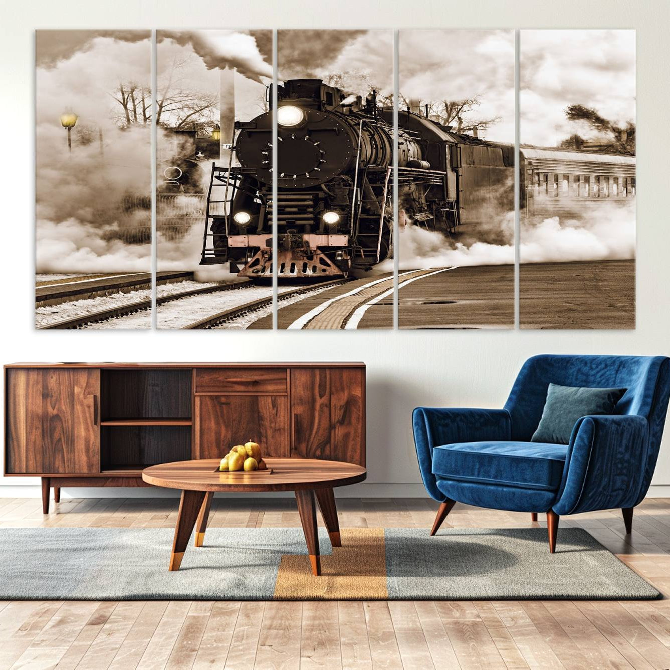 31136-MGV-CV-36X24-Black Steam Train Canvas Wall Art Print Steam Locomotive Art Canvas