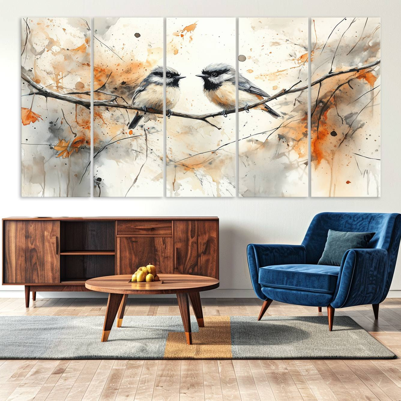 98244-MGV-CV-48X32-3P-Beautiful Birds Wall Art – Framed Watercolor Branch Canvas Artwork, Elegant Nature Design, Vibrant Decor for Home, Office