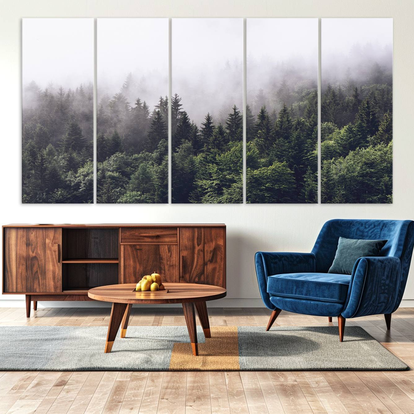 -Misty Forest Wall Art Canvas Print, Framed Foggy Pines Art Picture Print, Pine Valley Perfect Moody