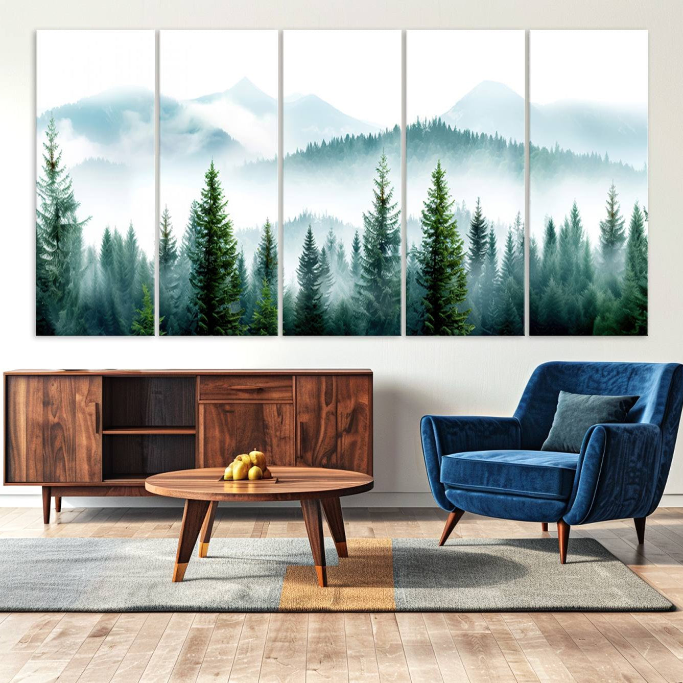 -Pine Forest Wall Art Canvas Print, Framed Misty Mountains Art Picture Print, Foggy Trees Perfect