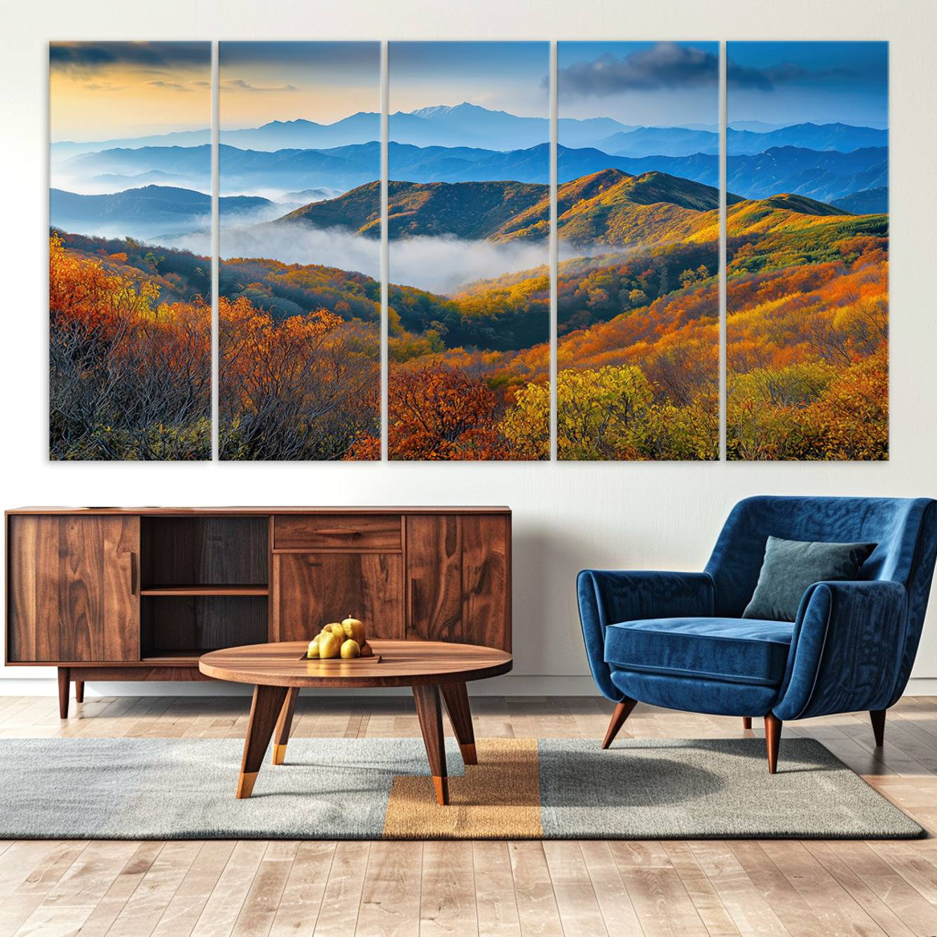 -Autumn Mountains Wall Art Canvas Print, Autumn Mountain Foggy Landscape Wall Art Canvas Print,