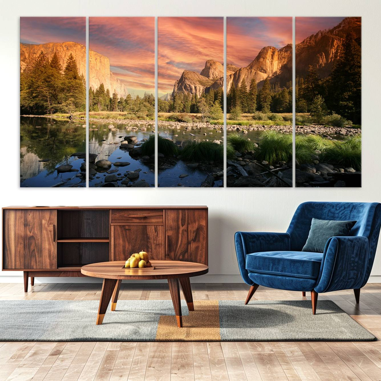 -Yosemite Valley Canvas Wall Art, Framed El Capitan Art Picture Print, Sunset Sky Perfect Vibrant