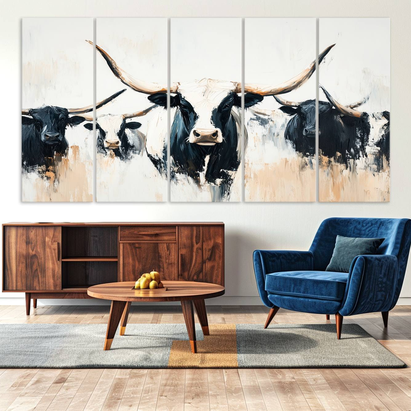 -Texas Longhorn Wall Art Canvas Print, Framed Western Cattle Art Picture Print, Horned Bull Perfect