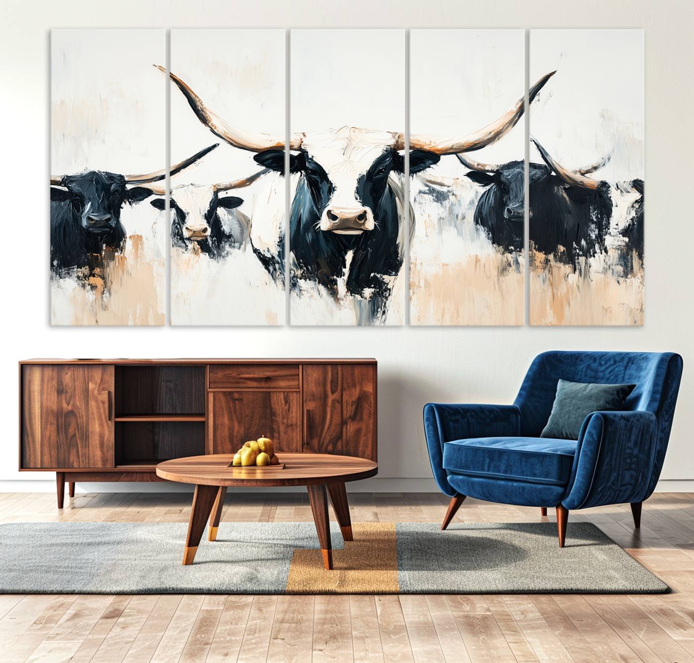 -Texas Longhorn Wall Art Canvas Print, Framed Western Cattle Art Picture Print, Horned Bull Perfect