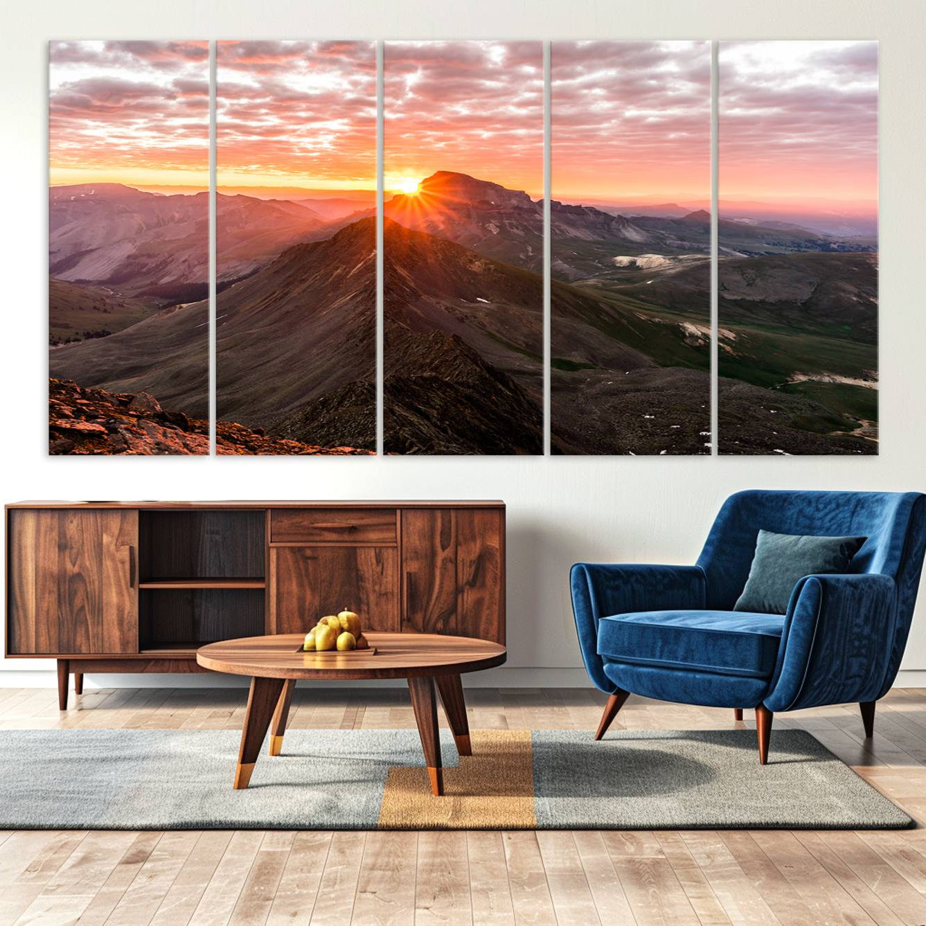 -Mountain Sunrise Wall Art Canvas Print, Framed Alpine Ridge Art Picture Print, Mountain Range