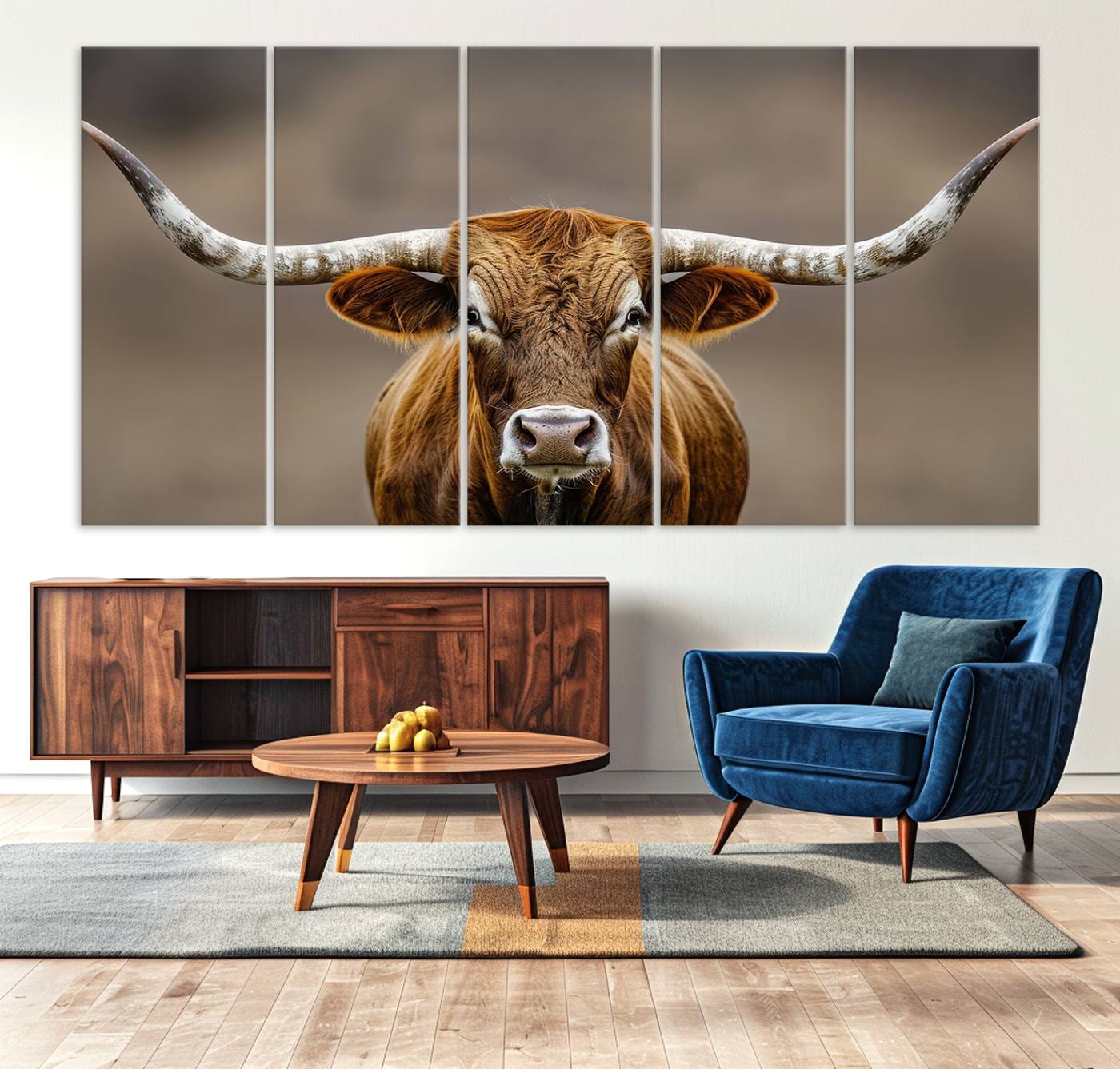 12179171-MGV-CV-36X24-Texas Longhorn Wall Art Canvas Print – Brown Bull Rustic Ranch Western Cattle Nature Artwork for Home Office