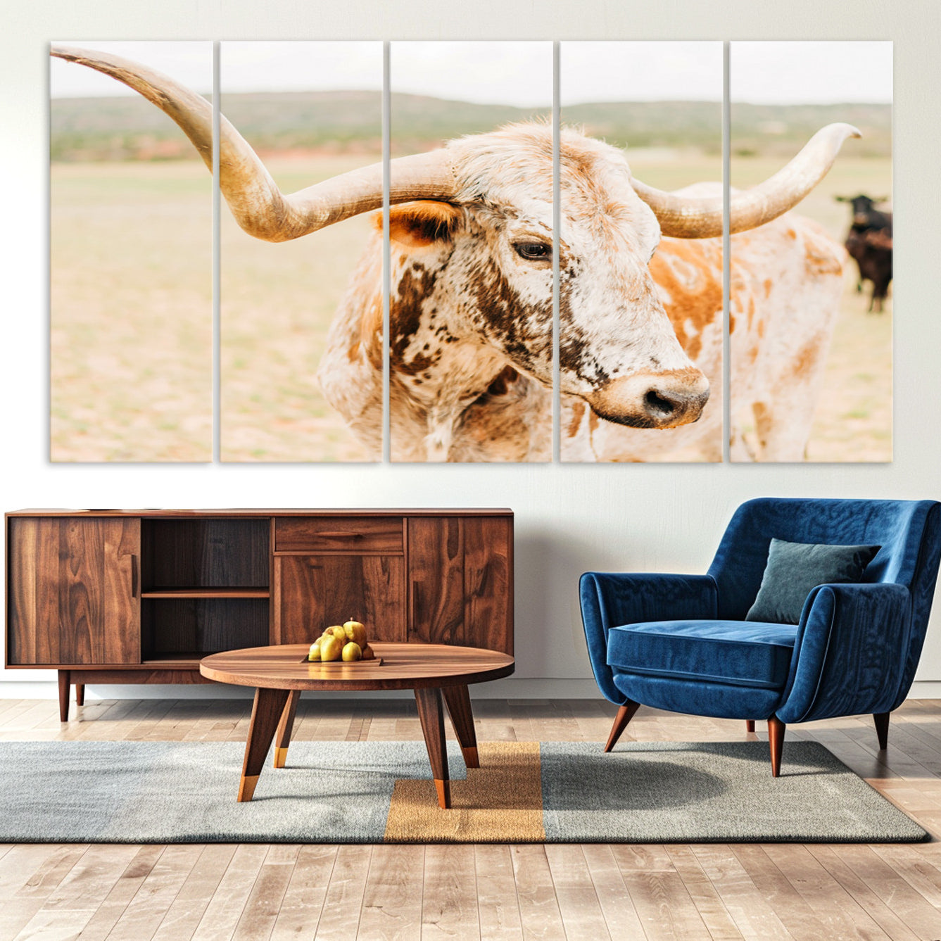 -Texas Longhorn Wall Art Canvas Print, Framed Speckled Cow Art Picture Print, Rustic Bull Perfect
