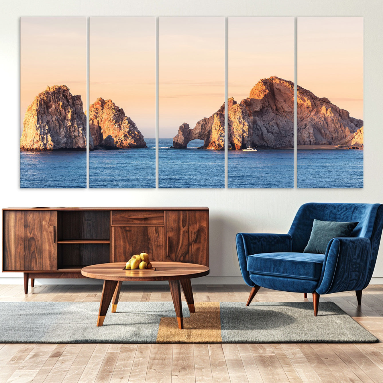 -El Arco Wall Art Canvas Print, Framed Cabo Rocks Art Picture Print, Ocean Arch Perfect Golden