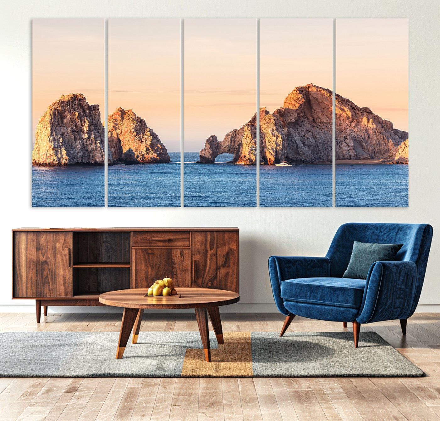 -El Arco Wall Art Canvas Print, Framed Cabo Rocks Art Picture Print, Ocean Arch Perfect Golden