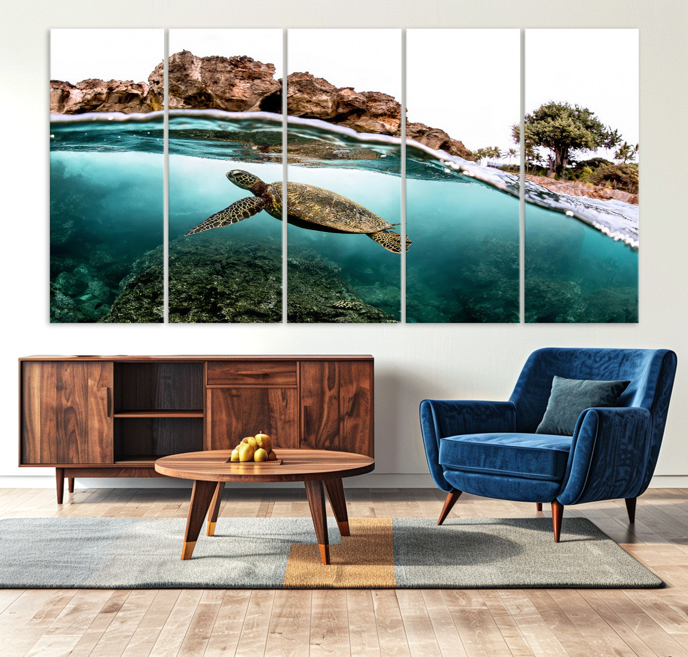 -Sea Turtle Wall Art Canvas Print, Framed Ocean Life Art Picture Print, Tropical Perfect Coastal