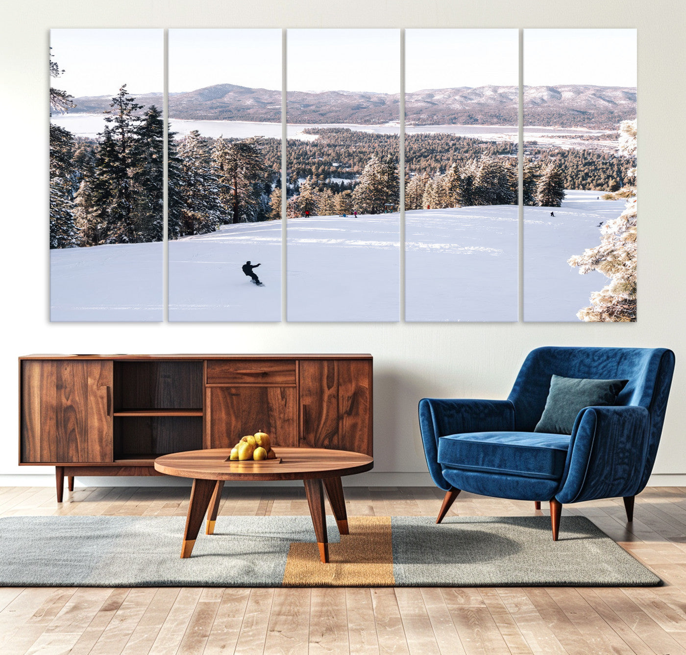 -Snowy Mountain Wall Art Canvas Print, Framed Ski Slope Art Picture Print, Winter Forest Perfect