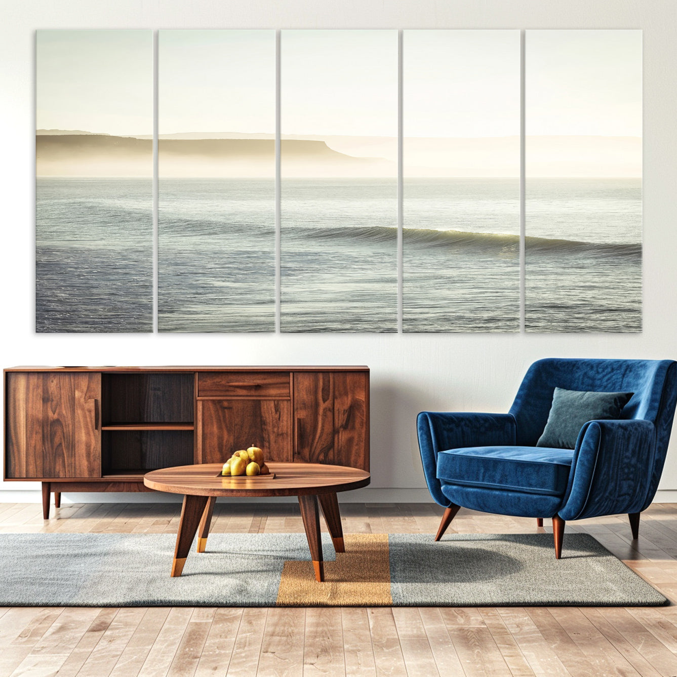 -Coastal Cliffs Wall Art Canvas Print, Framed Misty Ocean Art Picture Print, Soft Morning Perfect