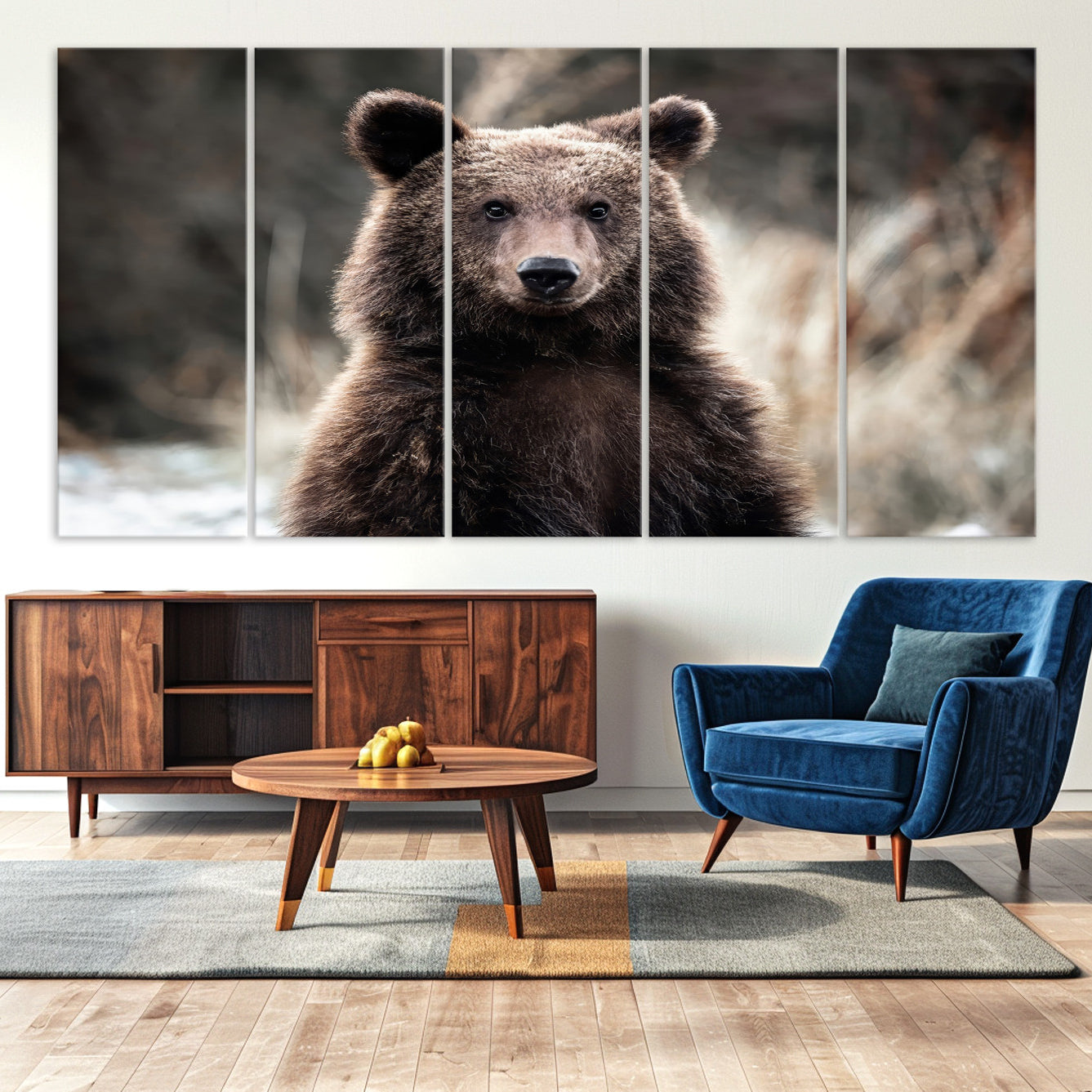 -Brown Bear Wall Art Canvas Print, Framed Wildlife Art Picture Print, Woodland Perfect Cabin Decor