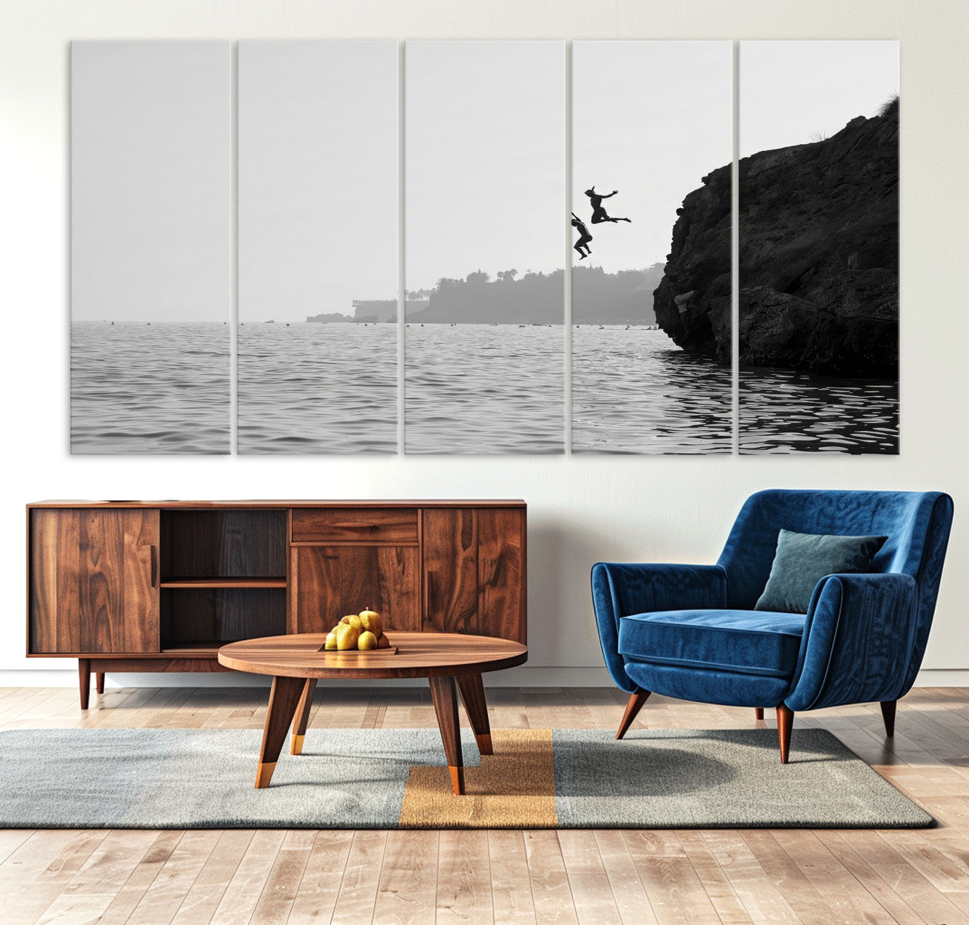 52284302-MGV-CV-36X24-Jumping Wall Art Canvas Print – Framed Coastal Ocean Scene Artwork for Relaxing Beach Home, Office Decor