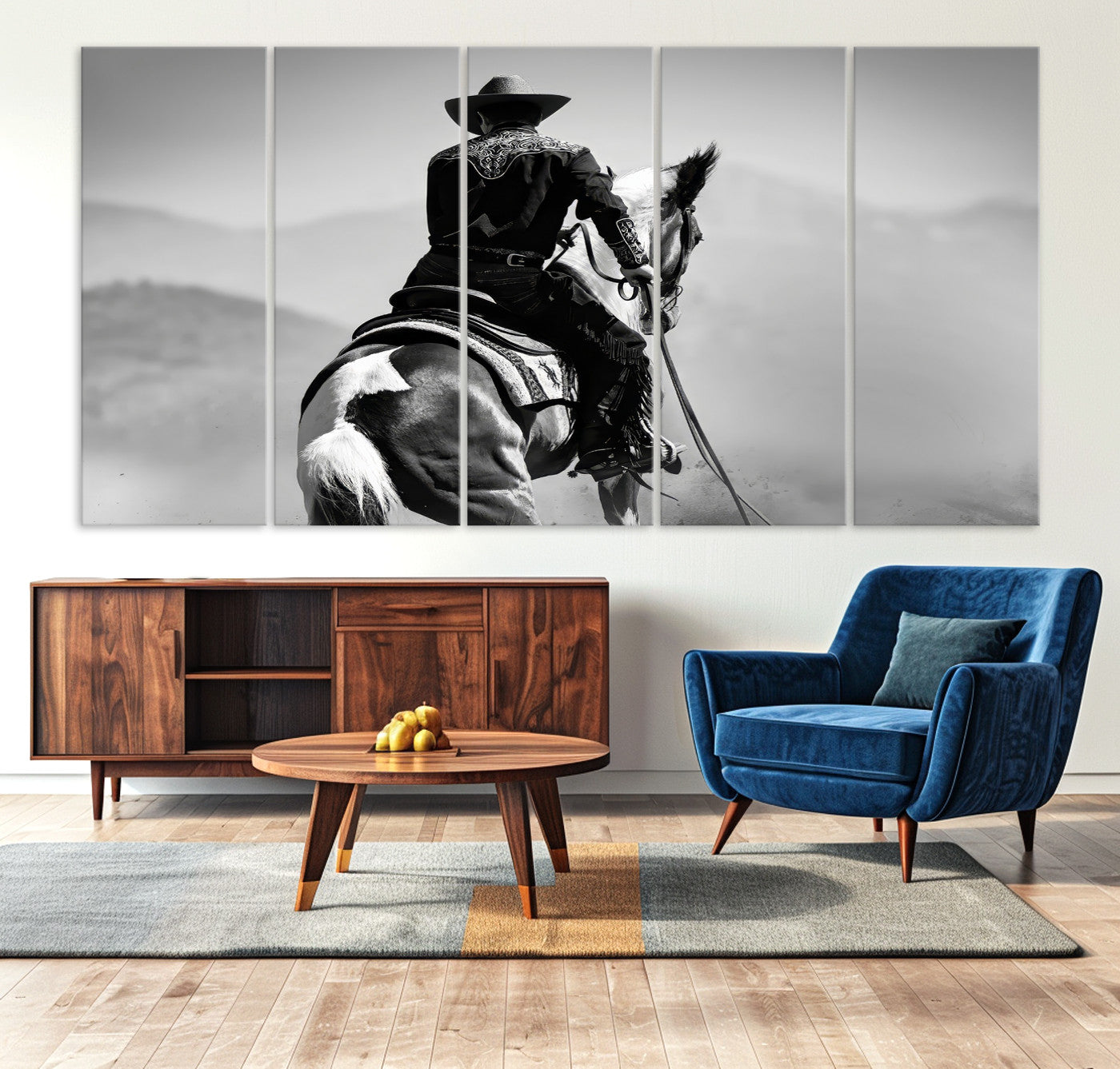 83102464-MGV-CV-36X24-Western Wall Art Canvas Print – Framed Cowboy and Horse Scene Artwork for Rustic Western Home, Office Decor