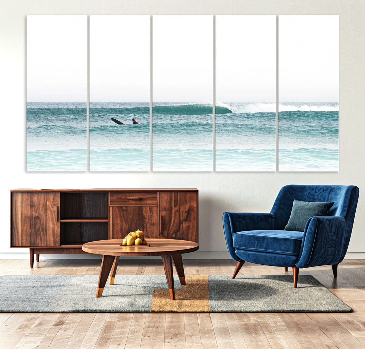 -Surfing Wall Art Canvas Print, Framed Ocean Art Picture Print, Waves Perfect Minimalist Decor for Living Room, Bedroom or Office